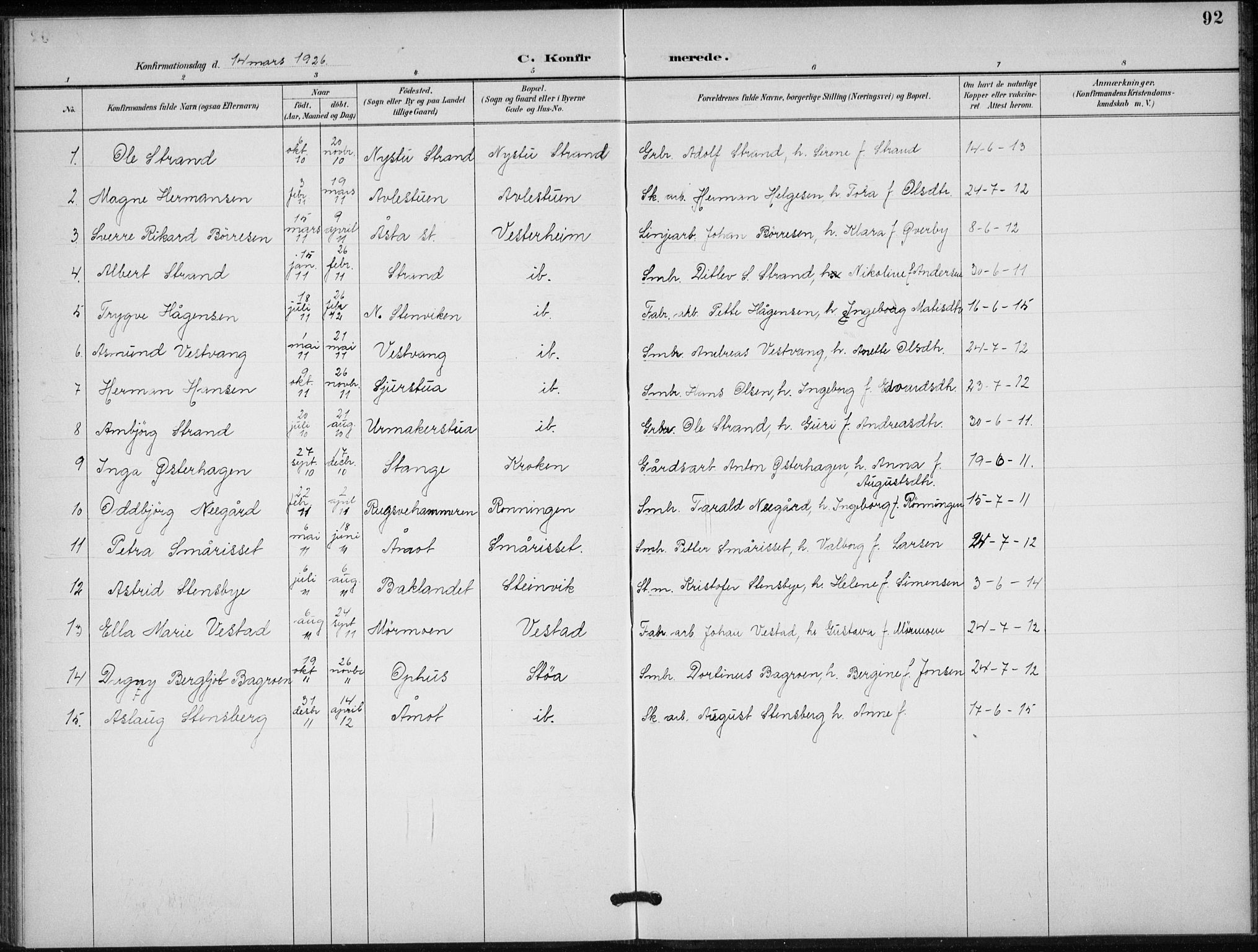 Stor-Elvdal prestekontor, SAH/PREST-052/H/Ha/Hab/L0004: Parish register (copy) no. 4, 1895-1938, p. 92