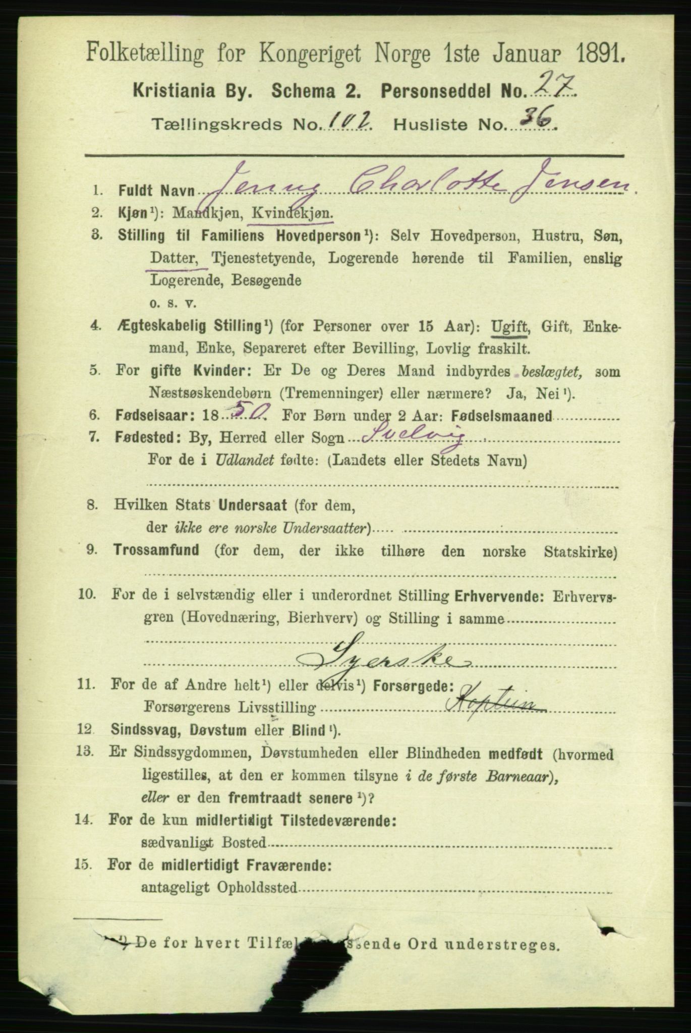 RA, 1891 census for 0301 Kristiania, 1891, p. 51314