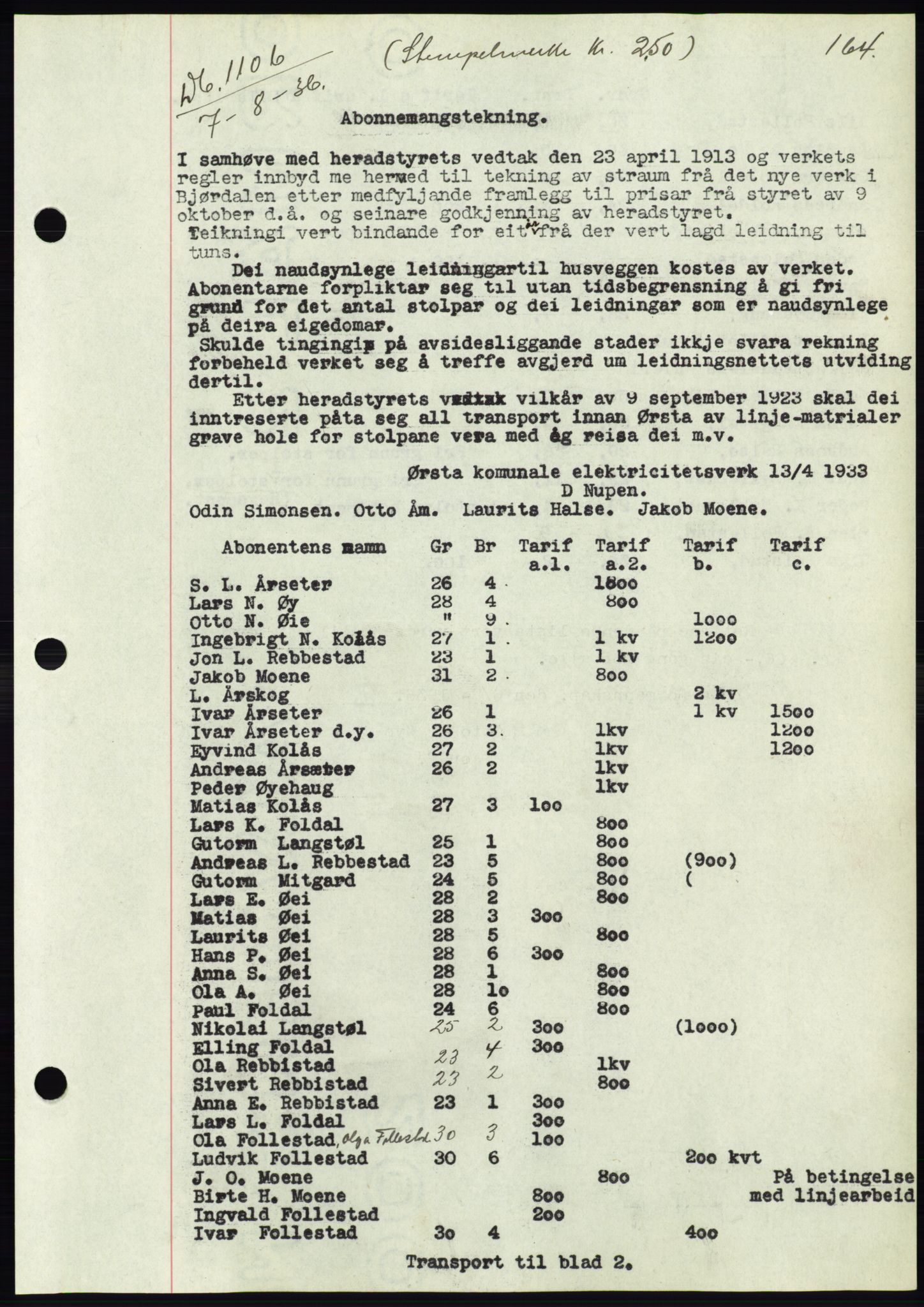 Søre Sunnmøre sorenskriveri, AV/SAT-A-4122/1/2/2C/L0061: Mortgage book no. 55, 1936-1936, Diary no: : 1106/1936