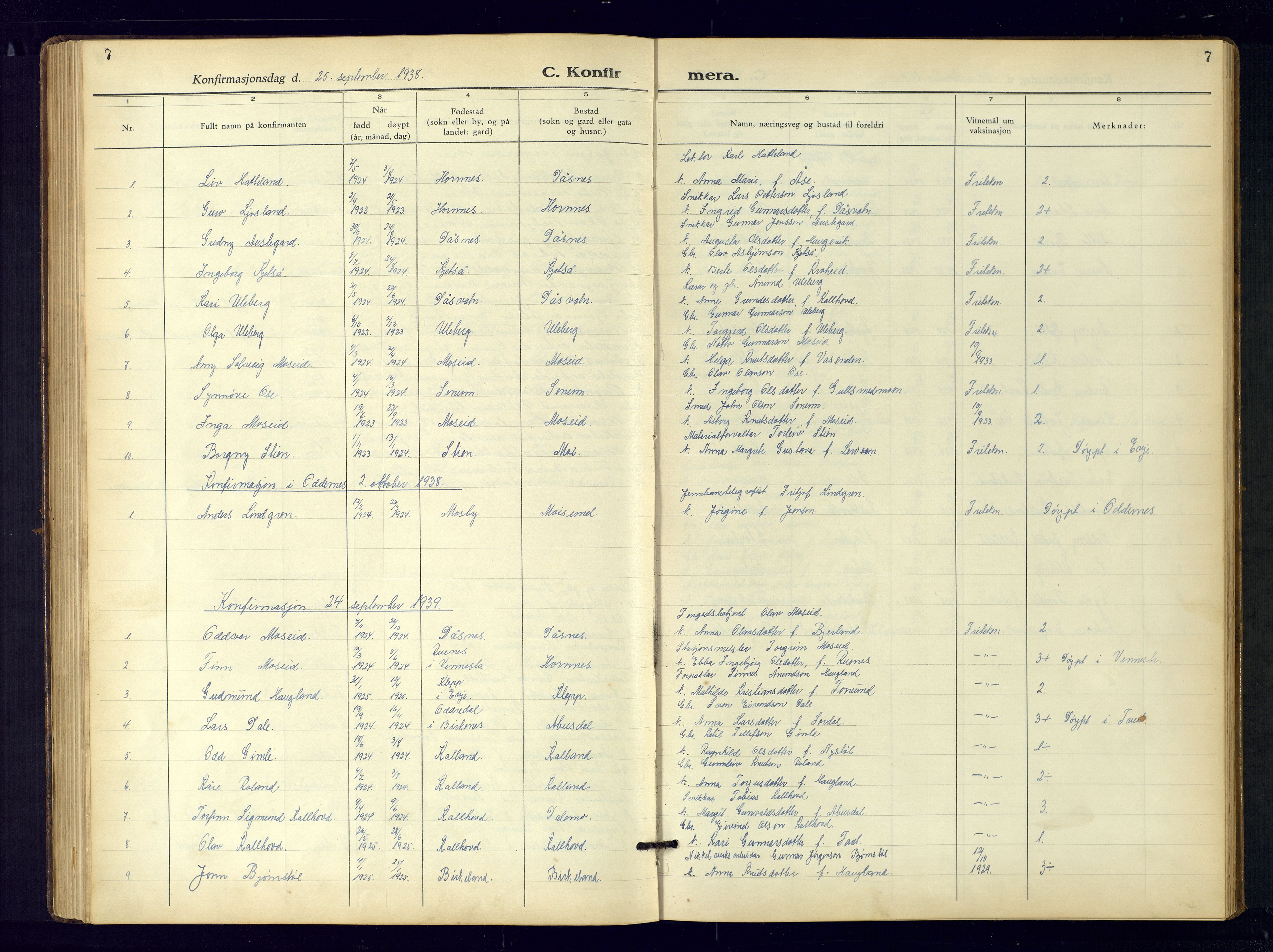 Evje sokneprestkontor, AV/SAK-1111-0008/F/Fb/Fbb/L0004: Parish register (copy) no. B-4, 1934-1970, p. 7