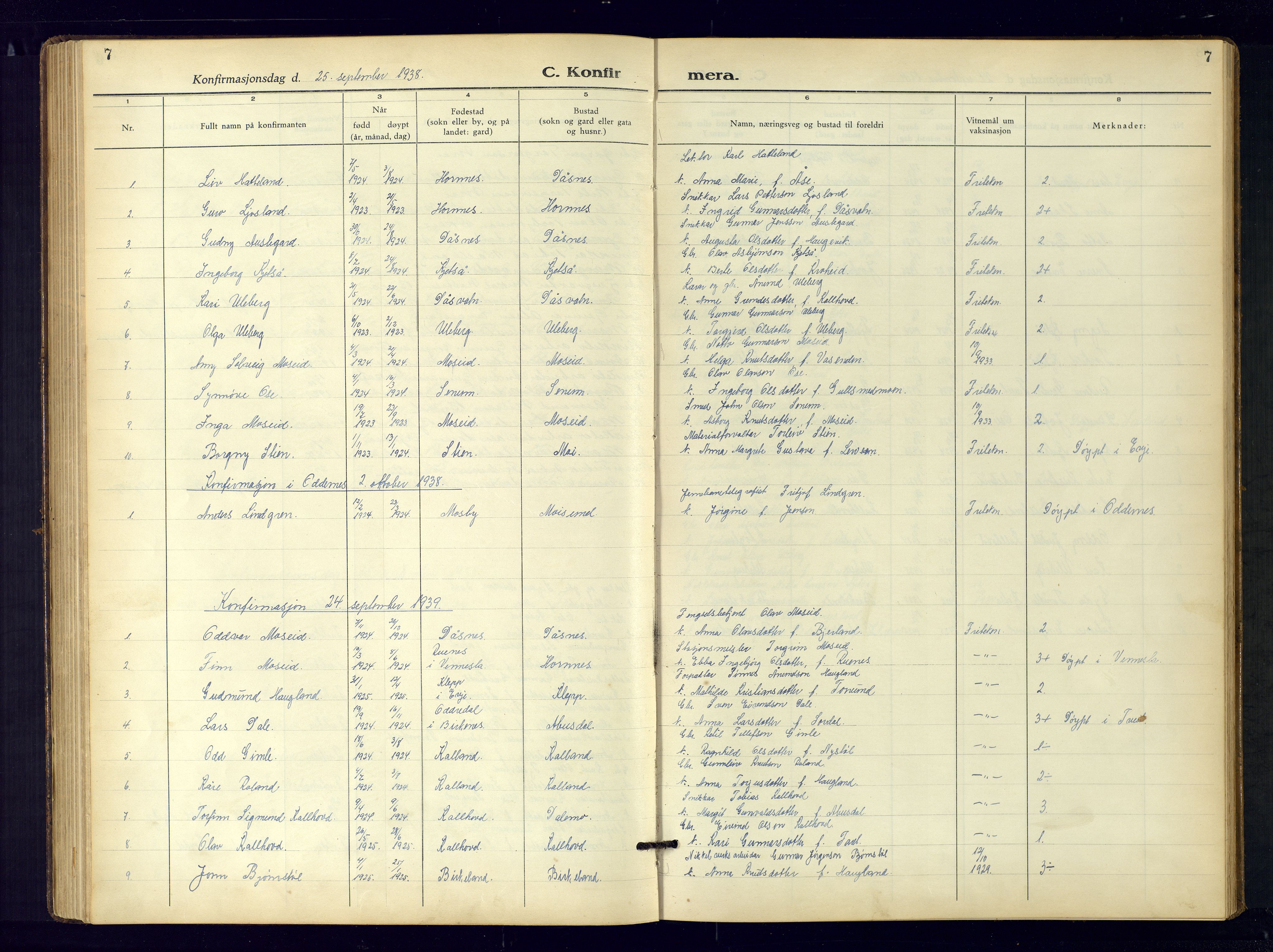 Evje sokneprestkontor, SAK/1111-0008/F/Fb/Fbb/L0004: Parish register (copy) no. B-4, 1934-1970, p. 7