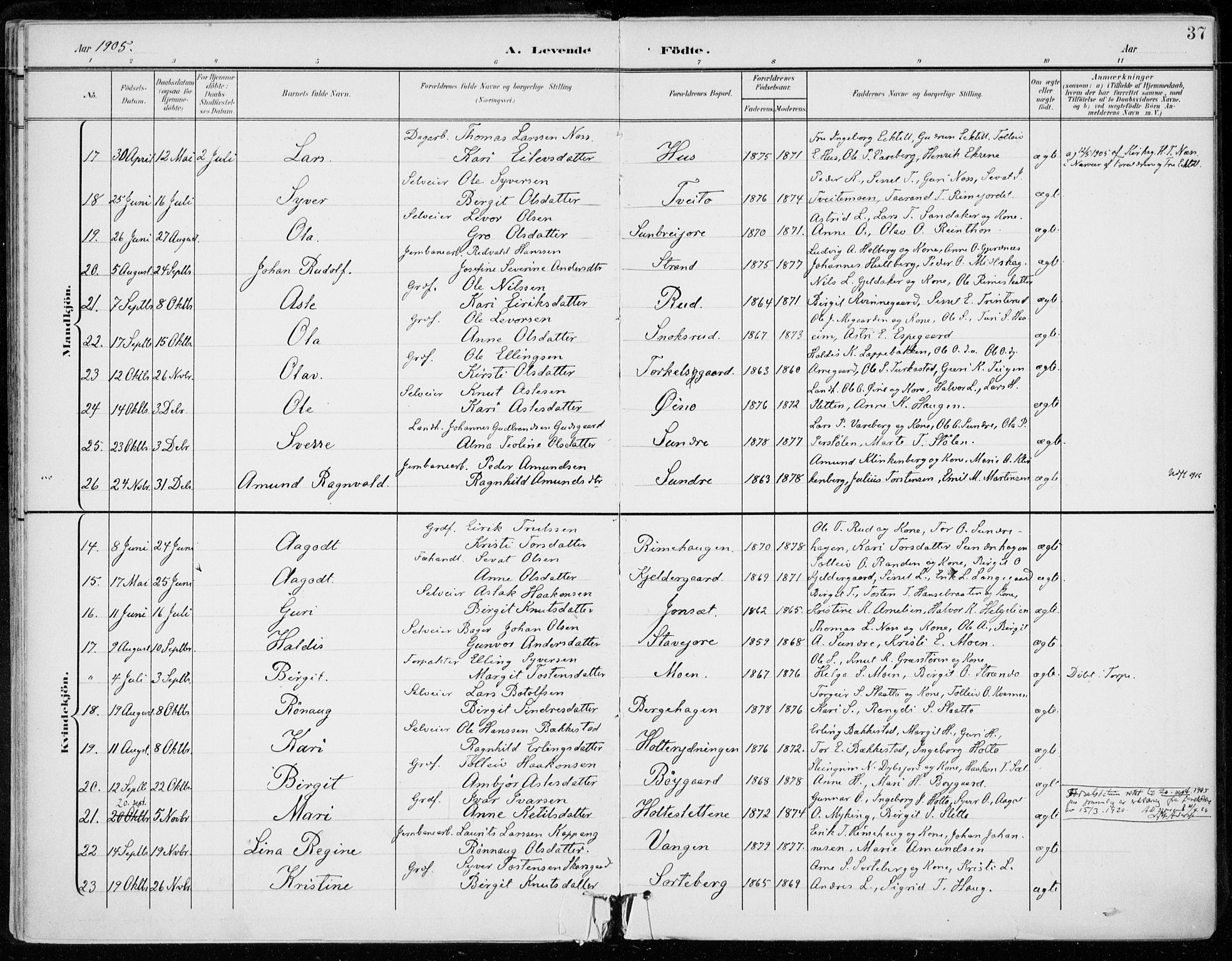 Ål kirkebøker, AV/SAKO-A-249/F/Fa/L0009: Parish register (official) no. I 9, 1897-1915, p. 37