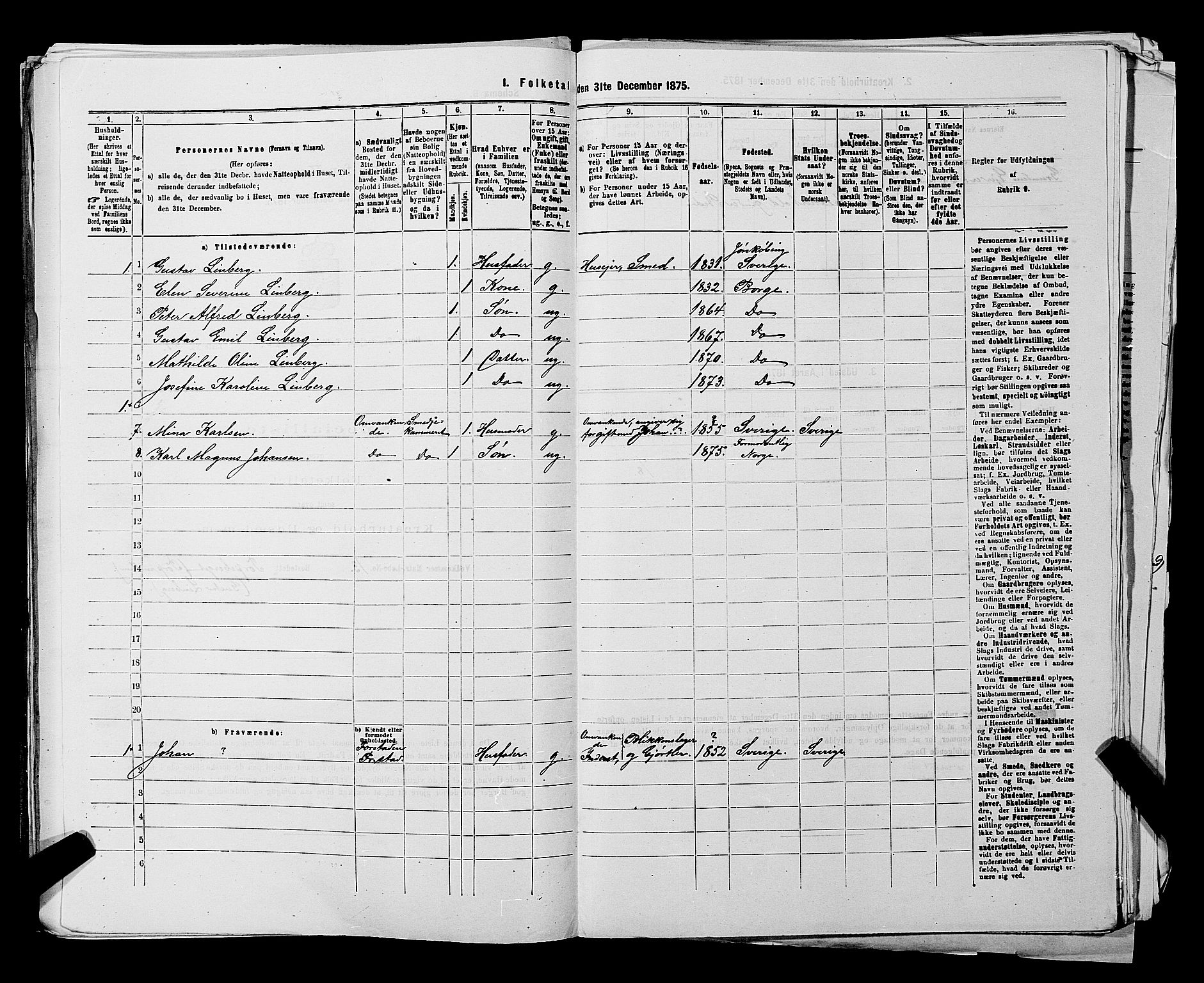 RA, 1875 census for 0113P Borge, 1875, p. 493