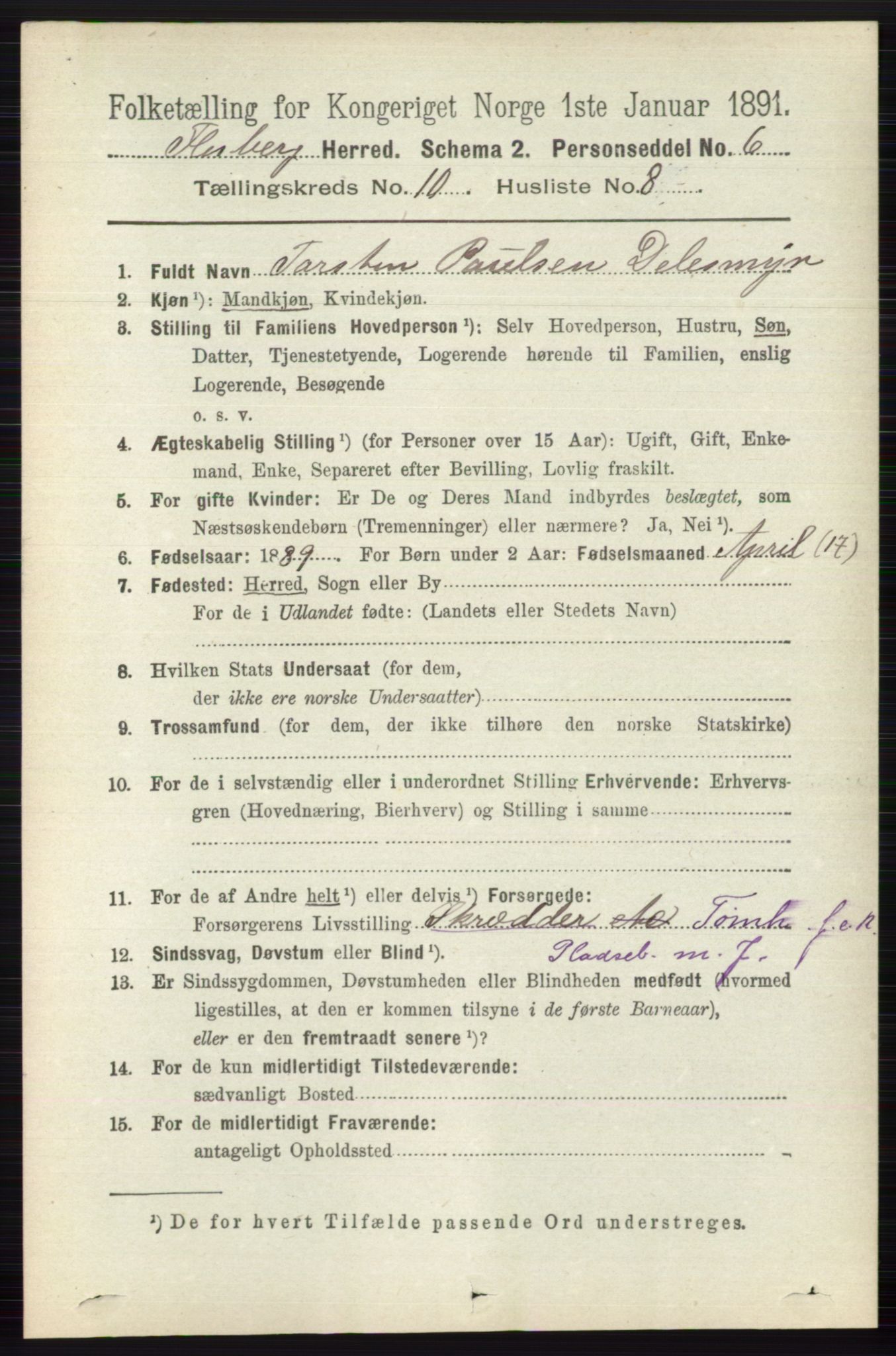RA, 1891 census for 0631 Flesberg, 1891, p. 1704