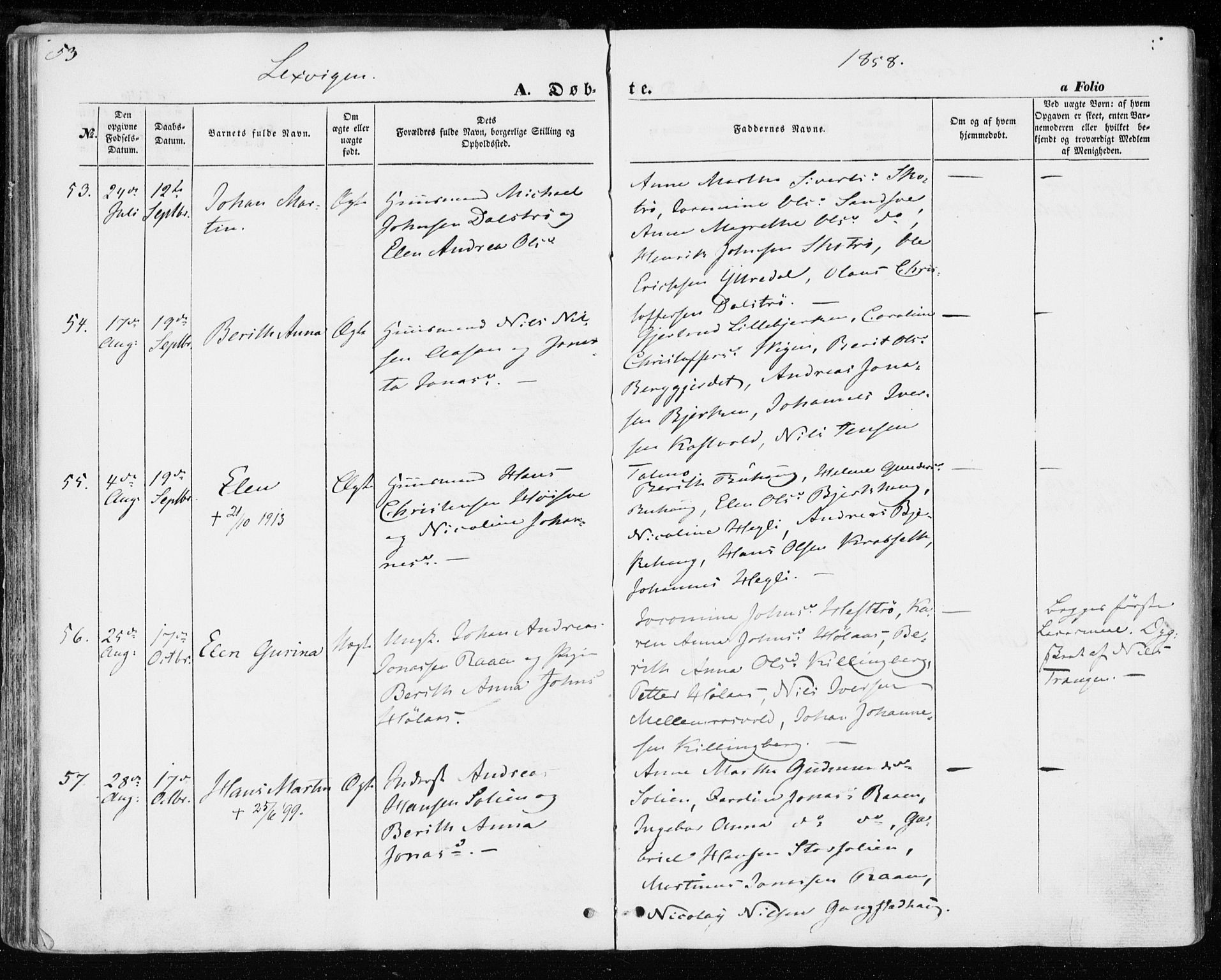Ministerialprotokoller, klokkerbøker og fødselsregistre - Nord-Trøndelag, SAT/A-1458/701/L0008: Parish register (official) no. 701A08 /1, 1854-1863, p. 53