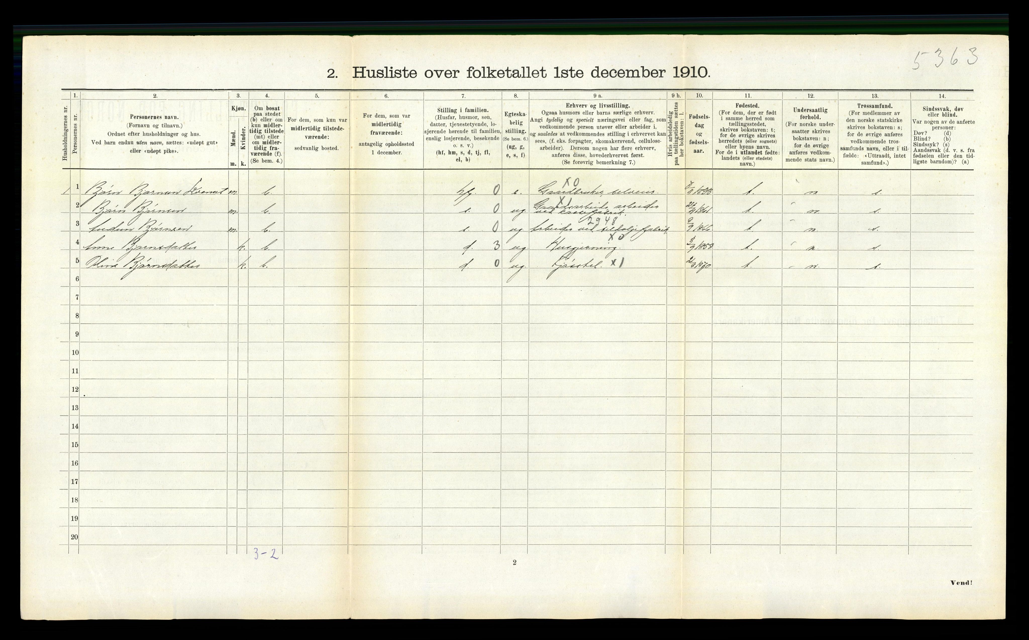 RA, 1910 census for Nesset, 1910, p. 504