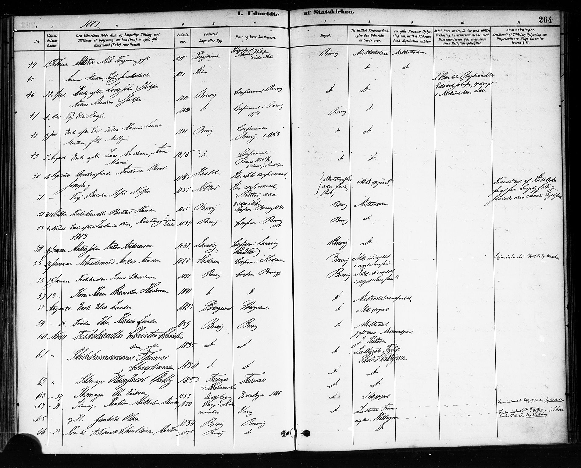Brevik kirkebøker, SAKO/A-255/F/Fa/L0007: Parish register (official) no. 7, 1882-1900, p. 264