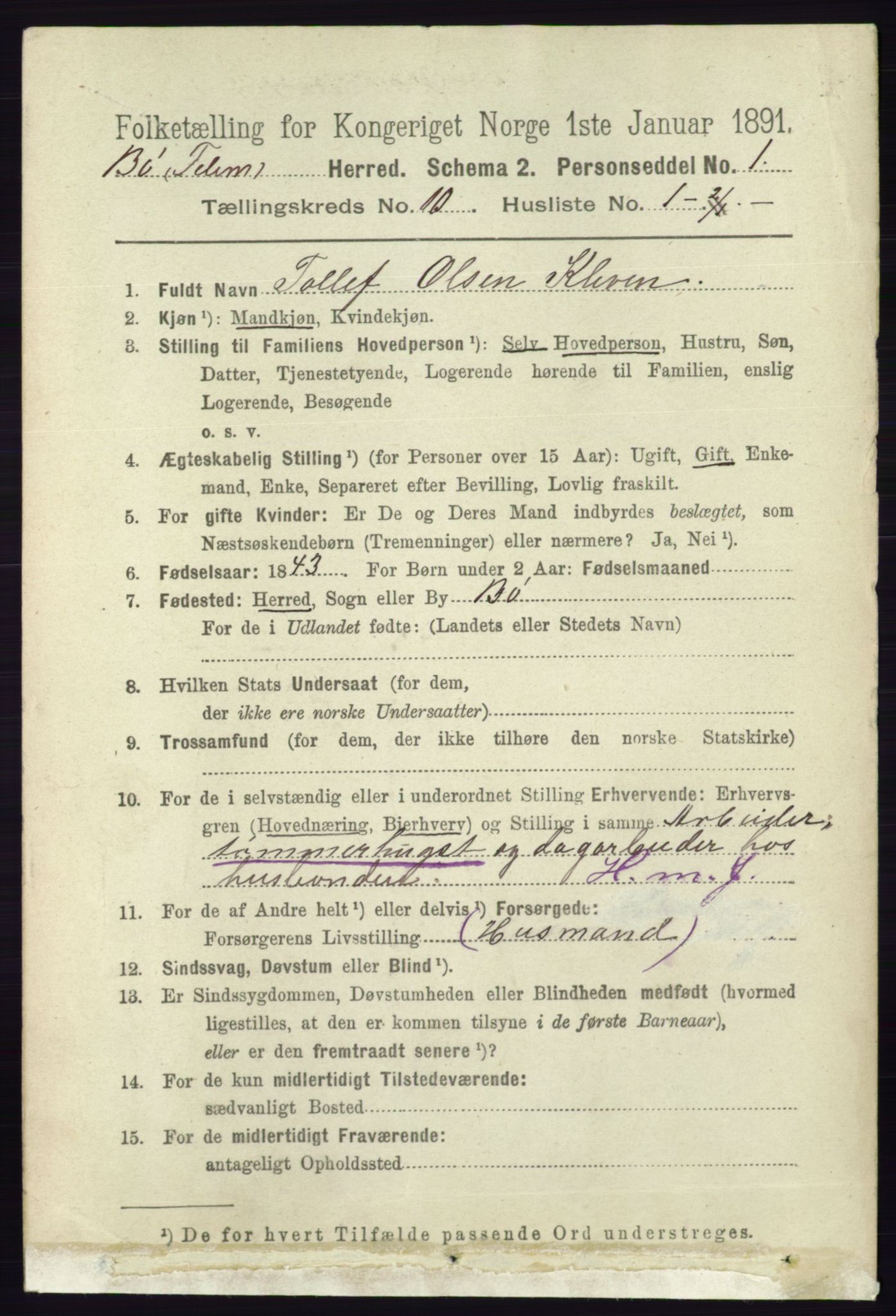 RA, 1891 census for 0821 Bø, 1891, p. 3186