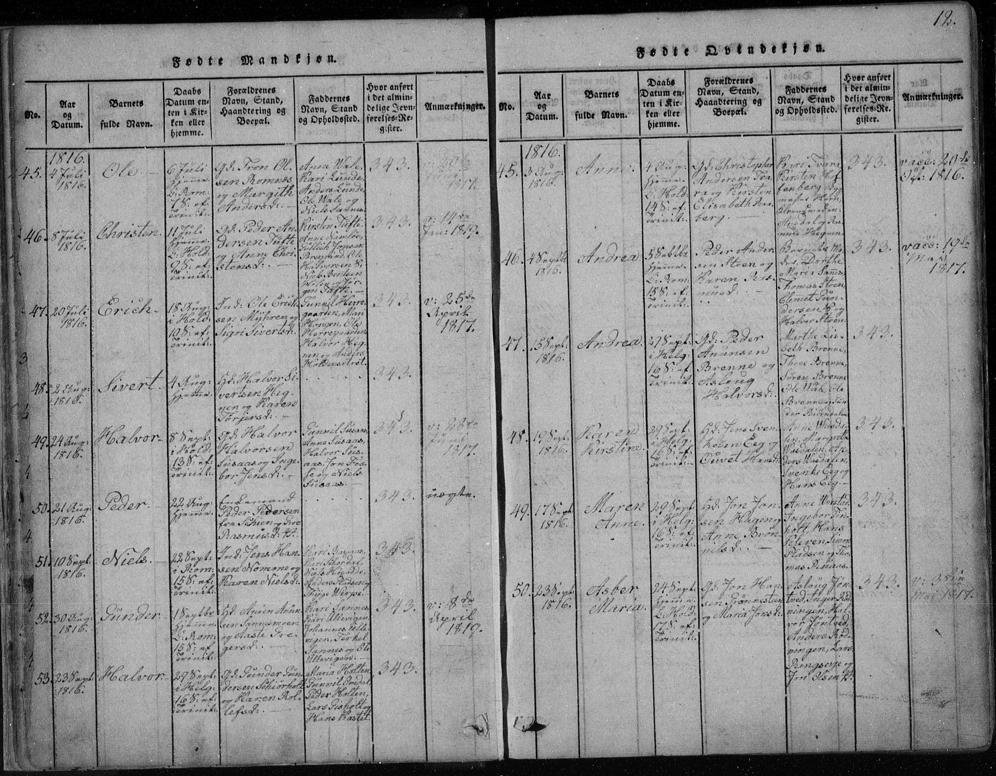 Holla kirkebøker, SAKO/A-272/F/Fa/L0003: Parish register (official) no. 3, 1815-1830, p. 12