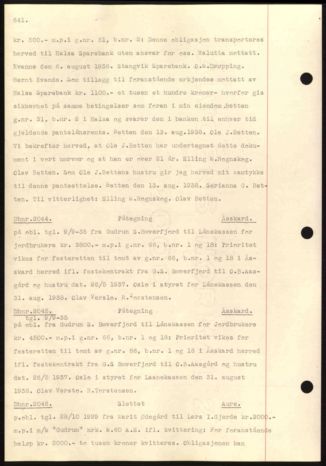 Nordmøre sorenskriveri, AV/SAT-A-4132/1/2/2Ca: Mortgage book no. C80, 1936-1939, Diary no: : 2044/1938