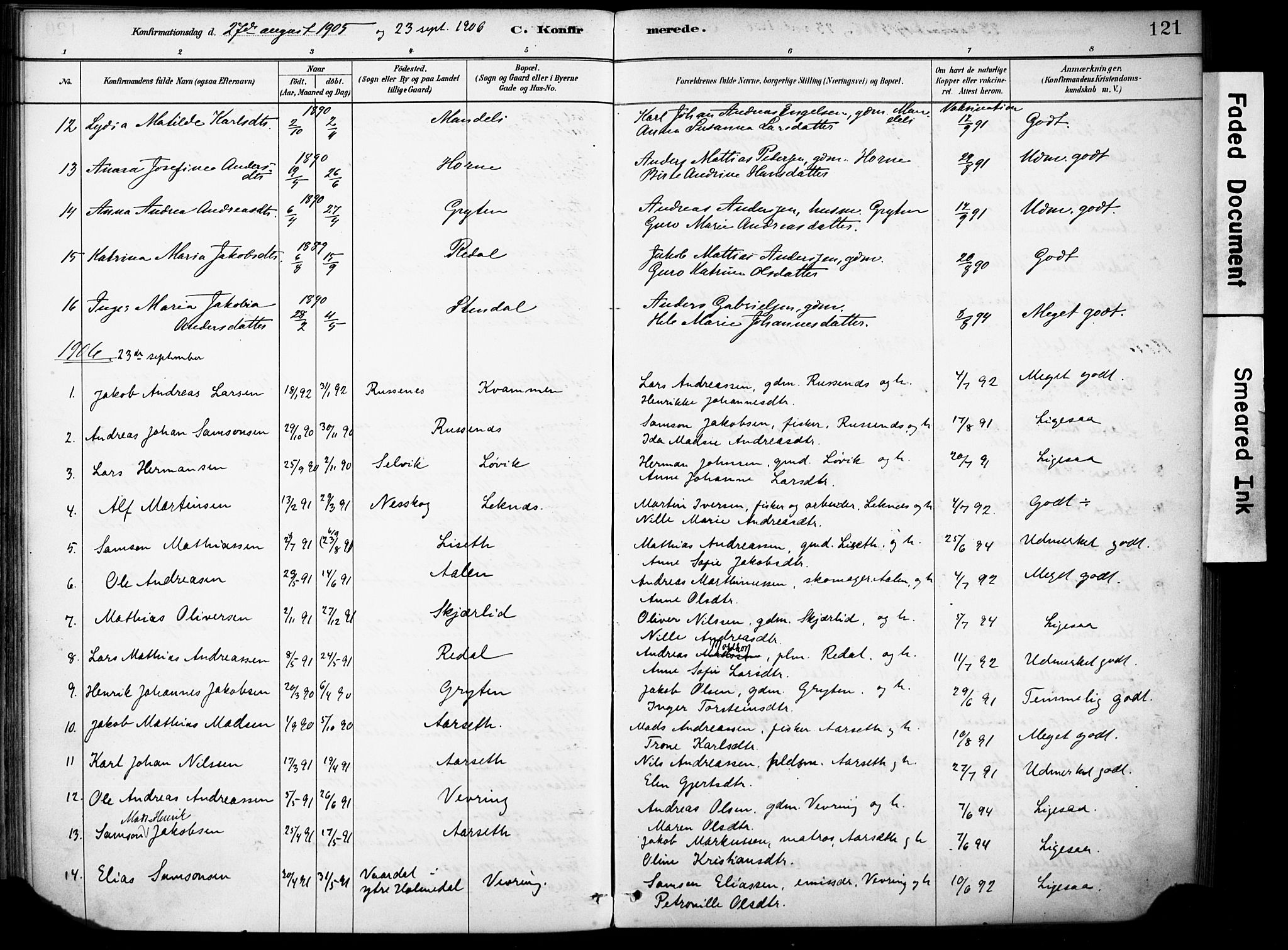 Førde sokneprestembete, SAB/A-79901/H/Haa/Haae/L0001: Parish register (official) no. E 1, 1881-1911, p. 121