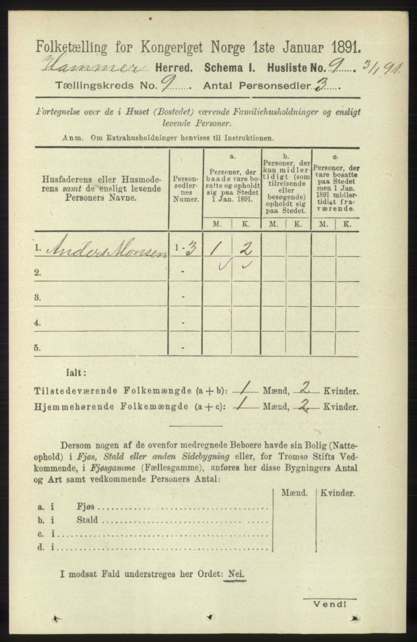 RA, 1891 census for 1254 Hamre, 1891, p. 2228