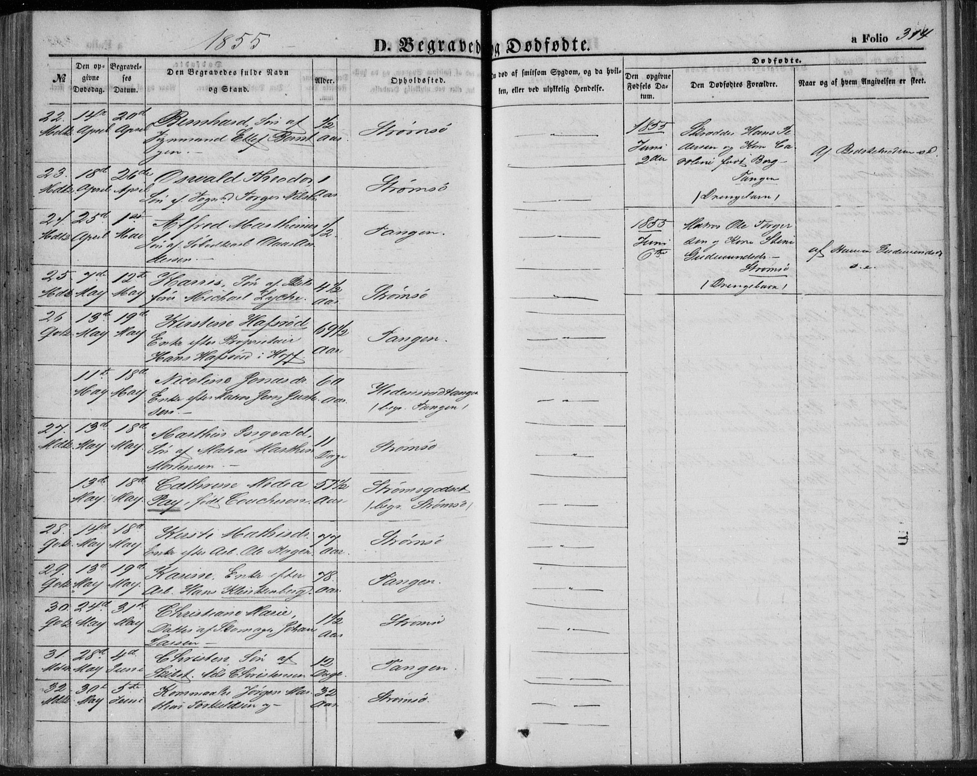 Strømsø kirkebøker, SAKO/A-246/F/Fa/L0014: Parish register (official) no. I 14, 1848-1858, p. 314