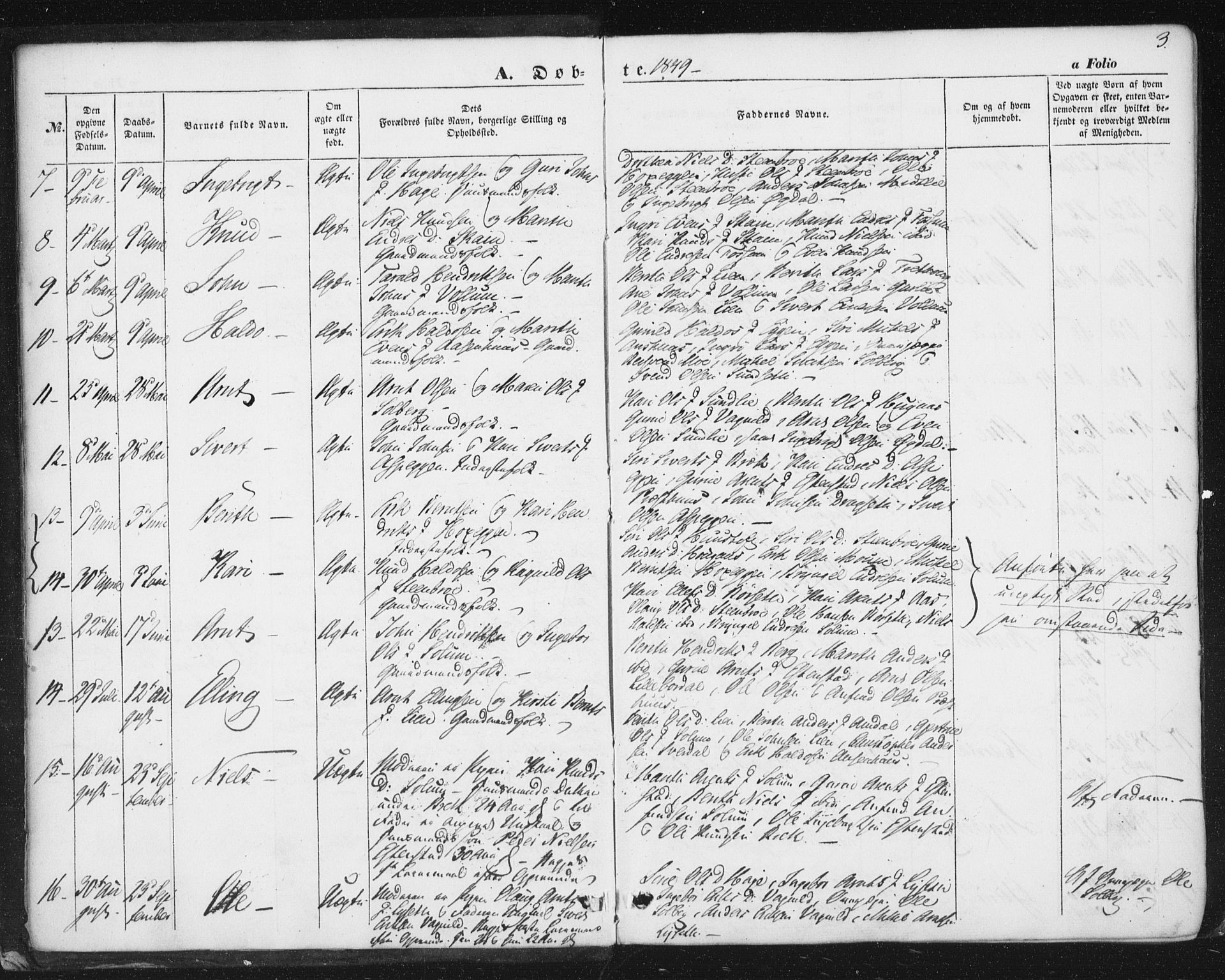 Ministerialprotokoller, klokkerbøker og fødselsregistre - Sør-Trøndelag, SAT/A-1456/689/L1038: Parish register (official) no. 689A03, 1848-1872, p. 3