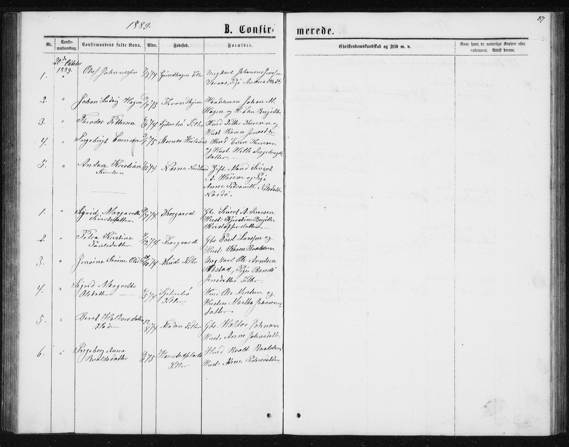 Ministerialprotokoller, klokkerbøker og fødselsregistre - Sør-Trøndelag, SAT/A-1456/621/L0459: Parish register (copy) no. 621C02, 1866-1895, p. 87