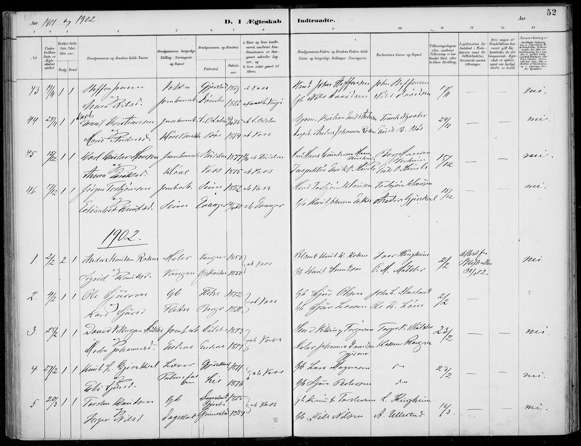 Voss sokneprestembete, SAB/A-79001/H/Haa: Parish register (official) no. C  1, 1887-1915, p. 52