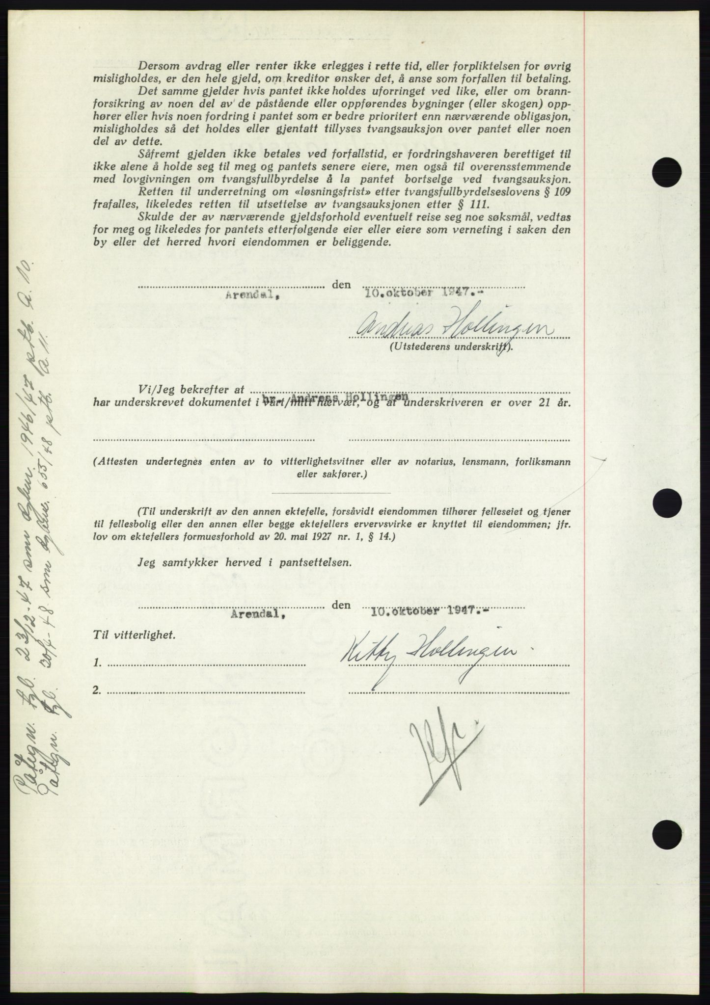 Nedenes sorenskriveri, AV/SAK-1221-0006/G/Gb/Gbb/L0004: Mortgage book no. B4, 1947-1947, Diary no: : 1484/1947