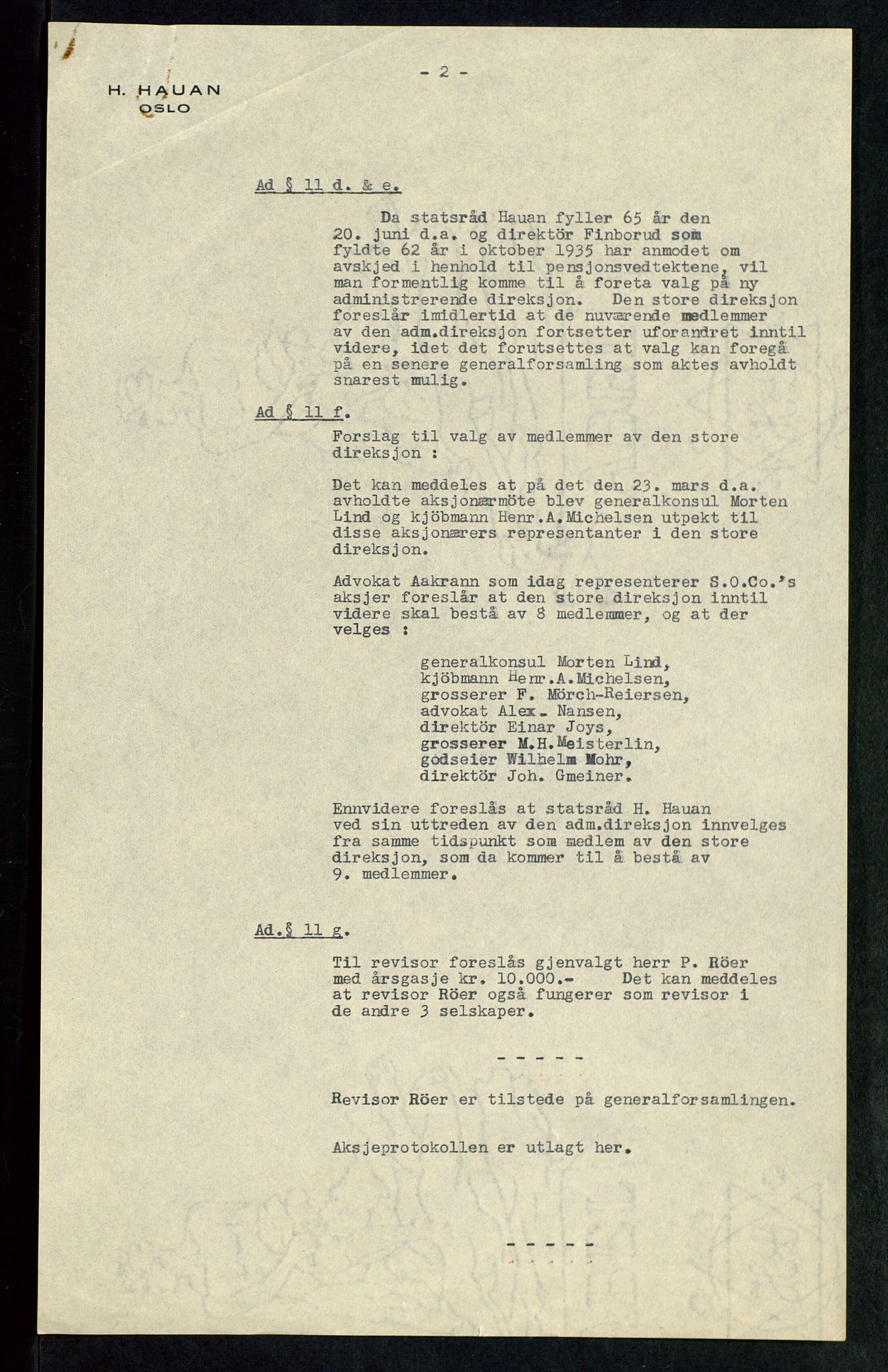 PA 1534 - Østlandske Petroleumscompagni A/S, AV/SAST-A-101954/A/Aa/L0002/0004: Generalforsamlinger. / Generalforsamling, 1936, p. 11