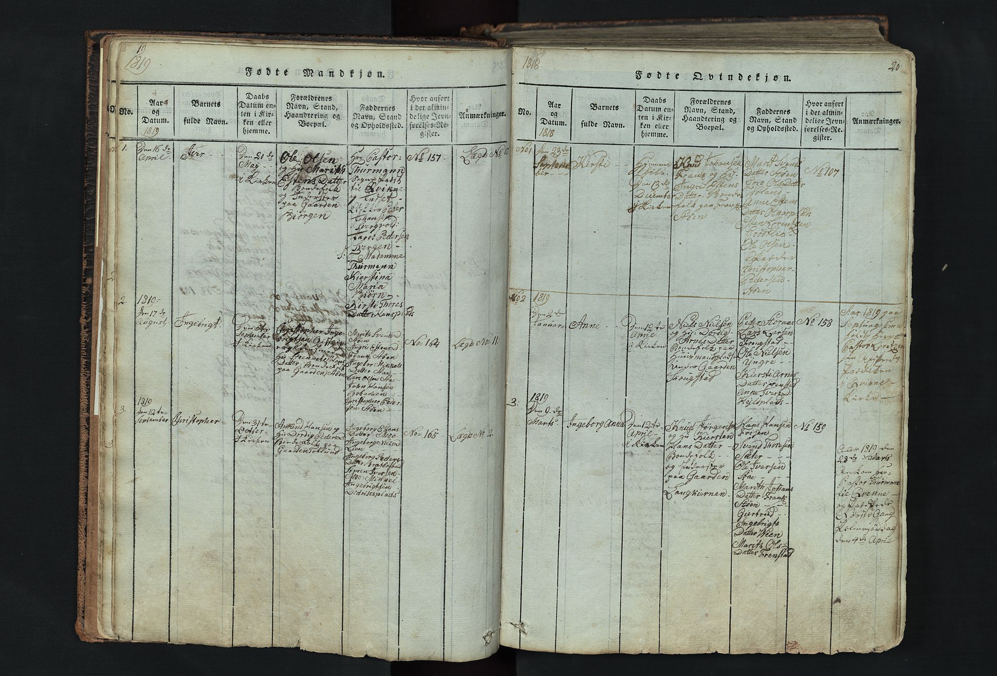 Kvikne prestekontor, SAH/PREST-064/H/Ha/Hab/L0001: Parish register (copy) no. 1, 1815-1895, p. 19-20