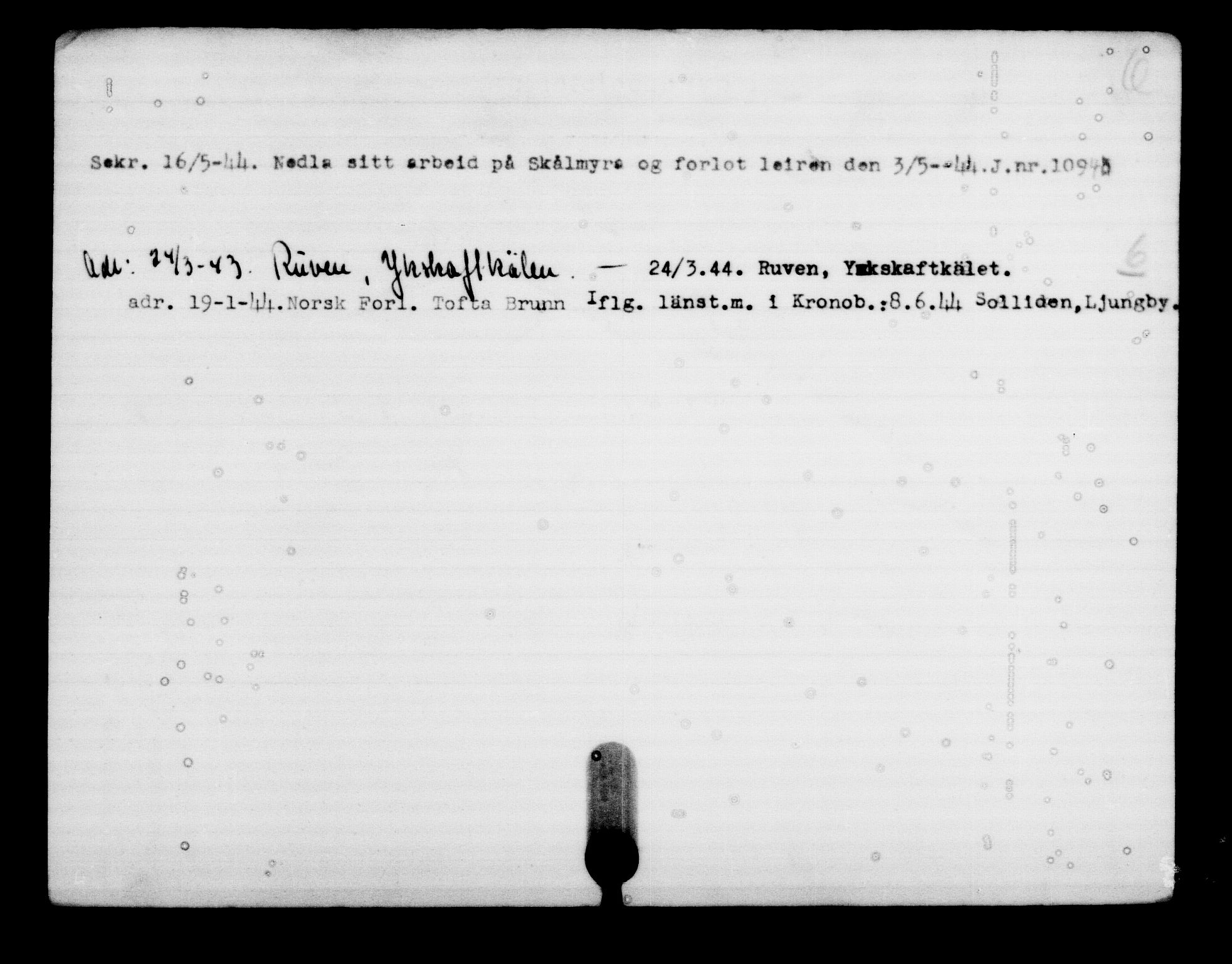 Utenriksstasjonene, Legasjonen i Stockholm, Flyktningkontoret, AV/RA-S-6753/V/Va/L0001: Kjesäterkartoteket, flyktninger med registreringsnr. 1-1000, 1940-1945, p. 157