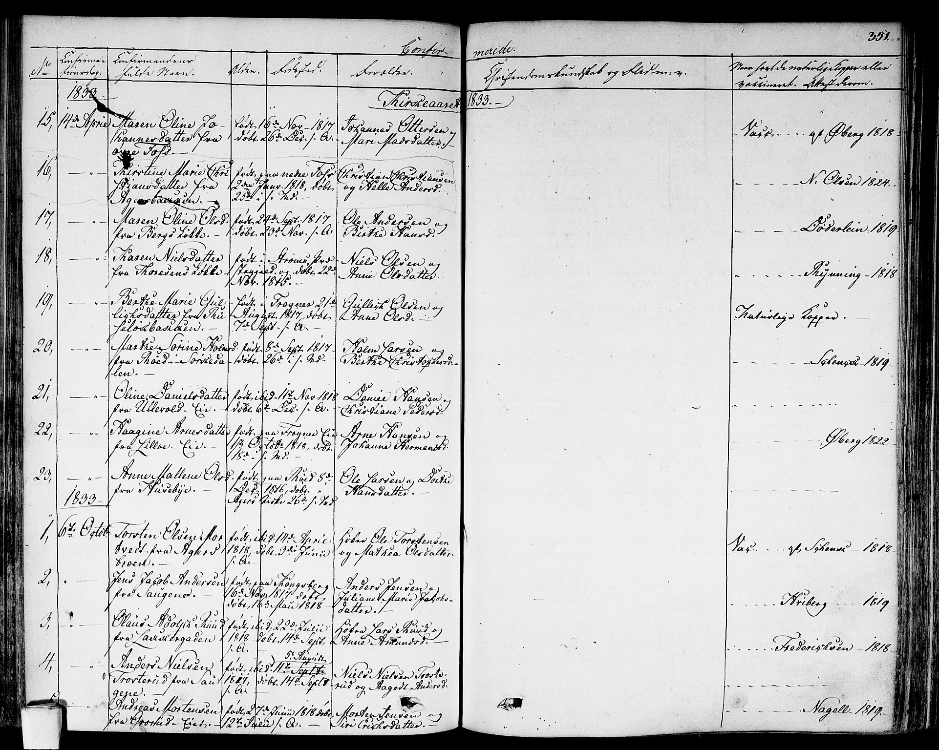 Aker prestekontor kirkebøker, AV/SAO-A-10861/F/L0013: Parish register (official) no. 13, 1828-1837, p. 351