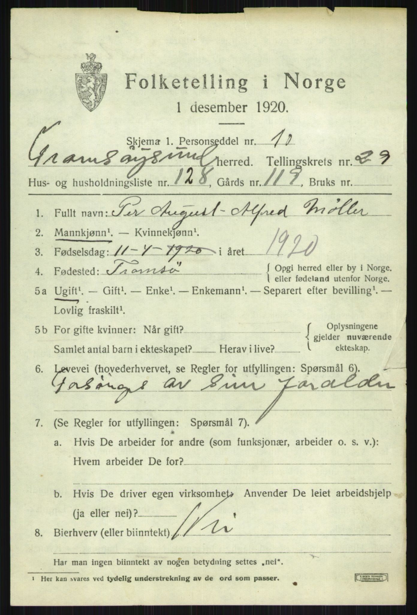 SATØ, 1920 census for Tromsøysund, 1920, p. 15242