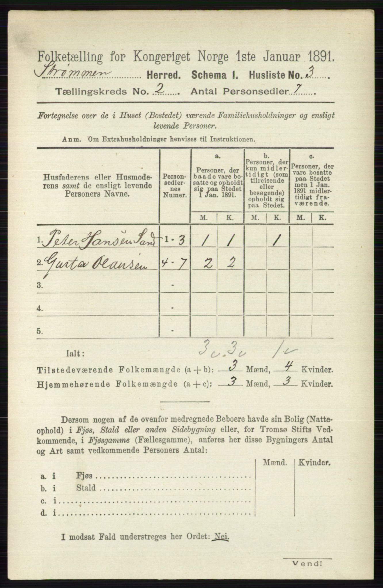 RA, 1891 census for 0711 Strømm, 1891, p. 649