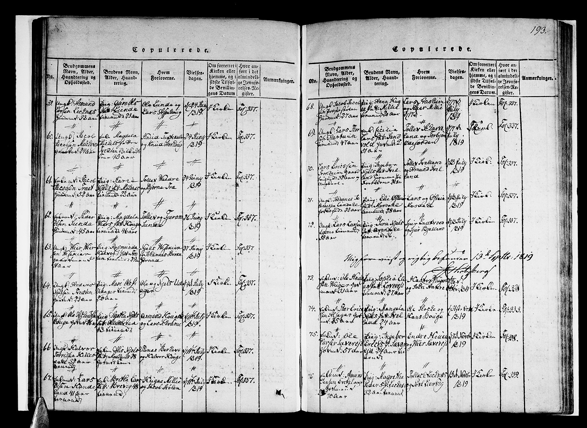 Skånevik sokneprestembete, AV/SAB-A-77801/H/Haa: Parish register (official) no. A 3, 1815-1828, p. 193