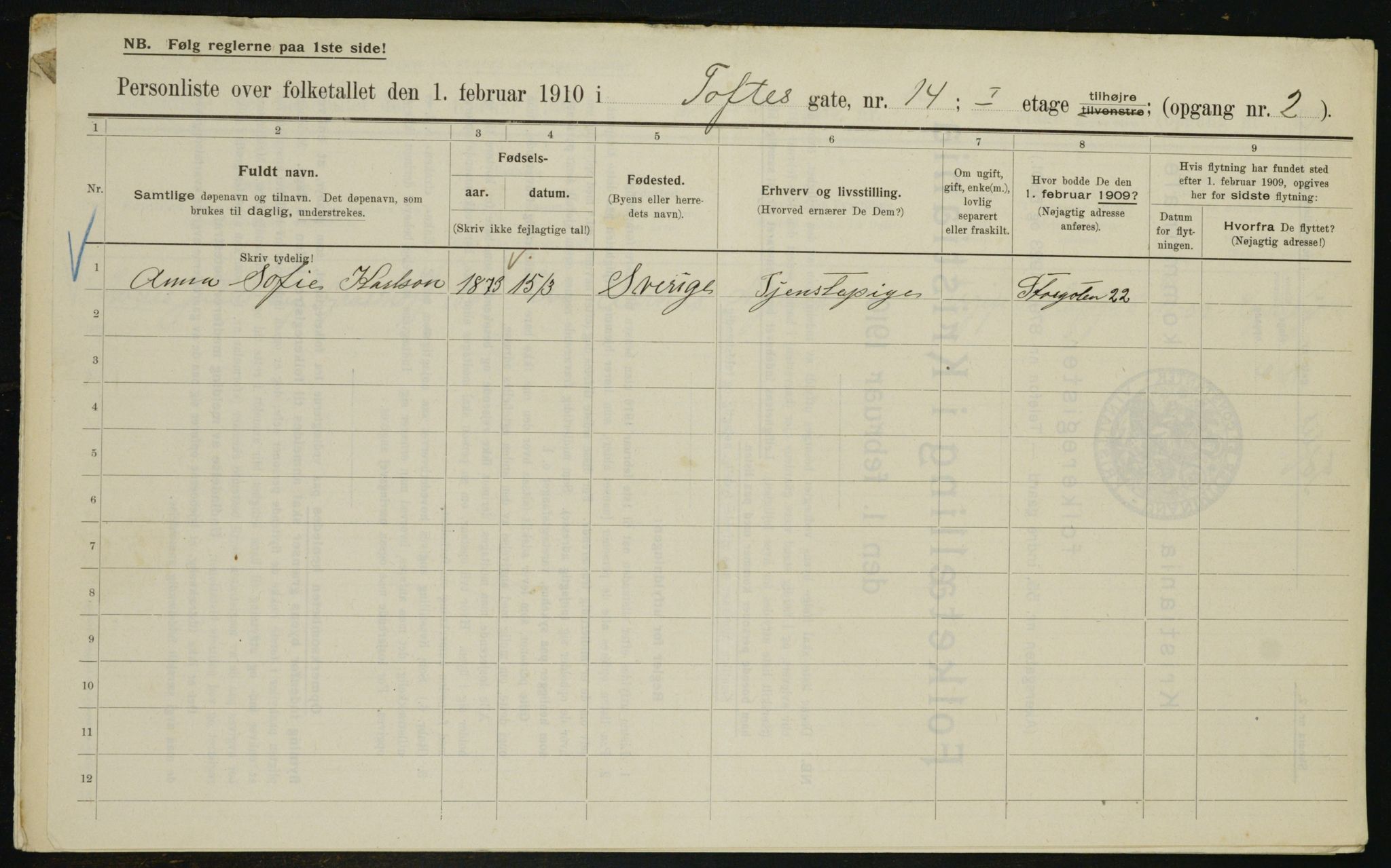 OBA, Municipal Census 1910 for Kristiania, 1910, p. 105836