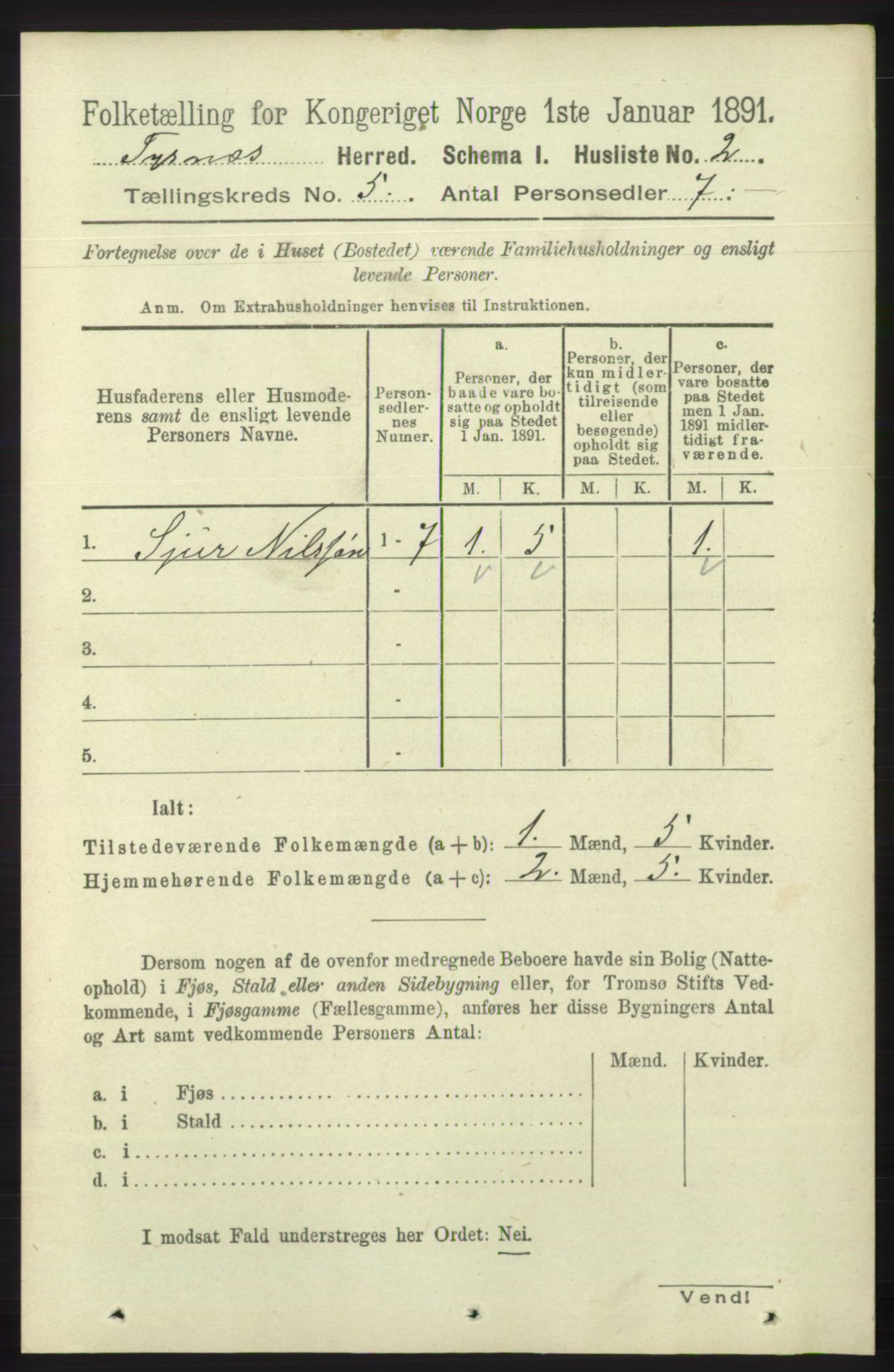 RA, 1891 census for 1223 Tysnes, 1891, p. 1838