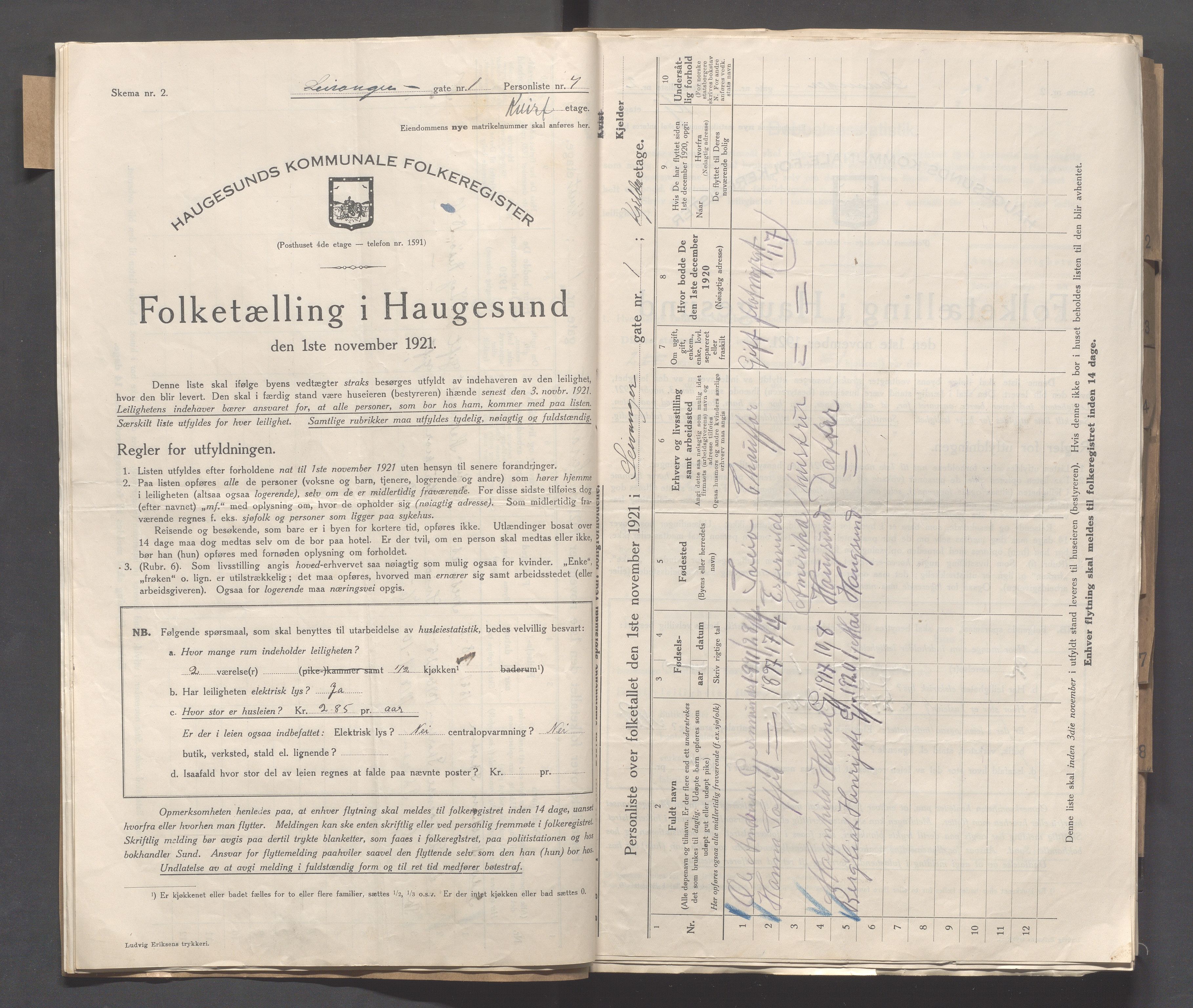 IKAR, Local census 1.11.1921 for Haugesund, 1921, p. 3023