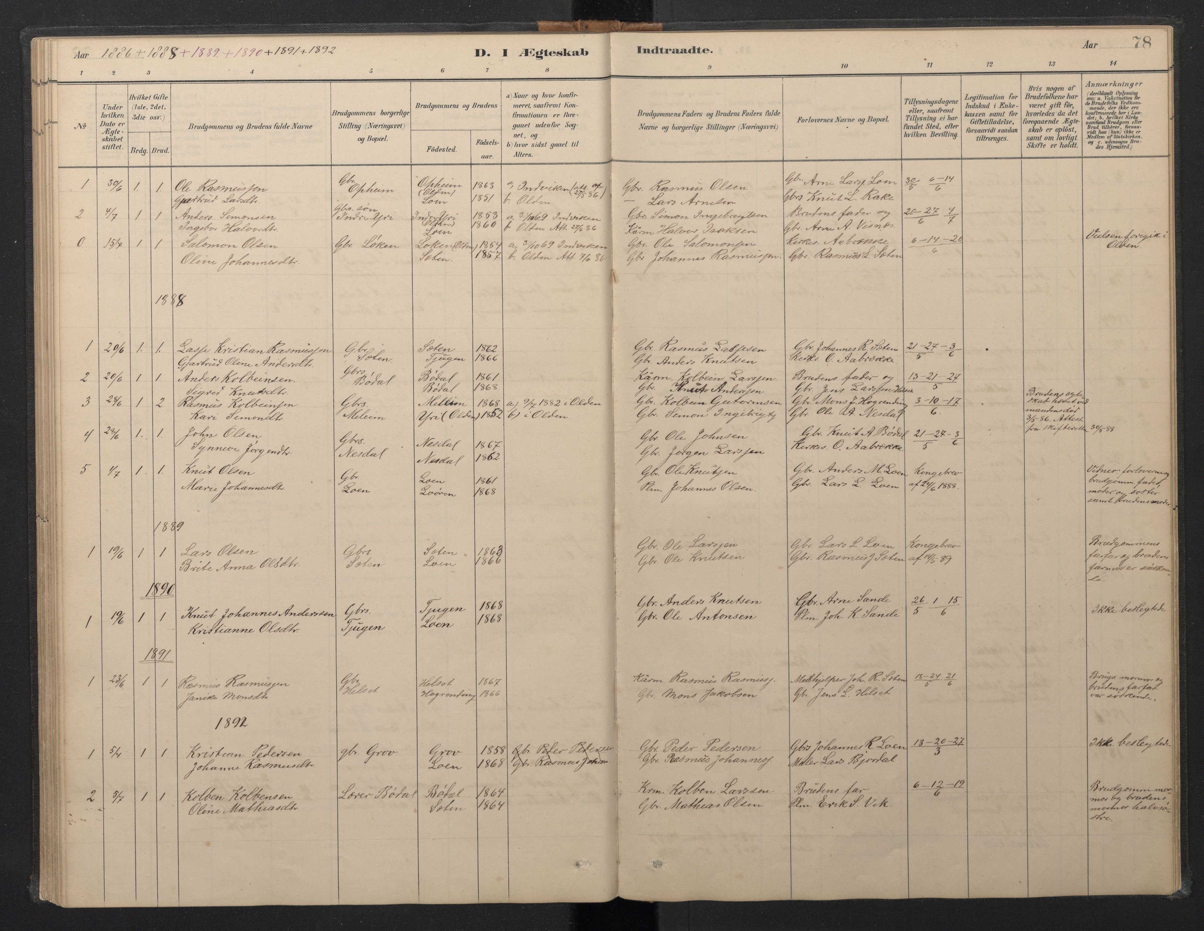 Stryn Sokneprestembete, AV/SAB-A-82501: Parish register (copy) no. B 3, 1881-1918, p. 77b-78a