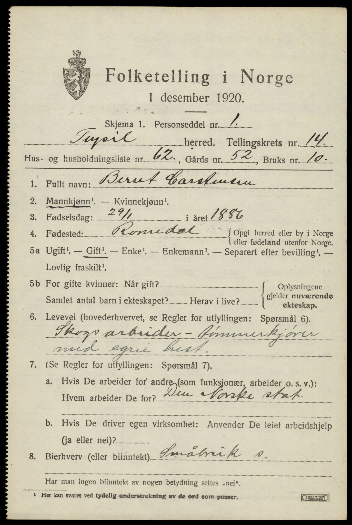 SAH, 1920 census for Trysil, 1920, p. 8677