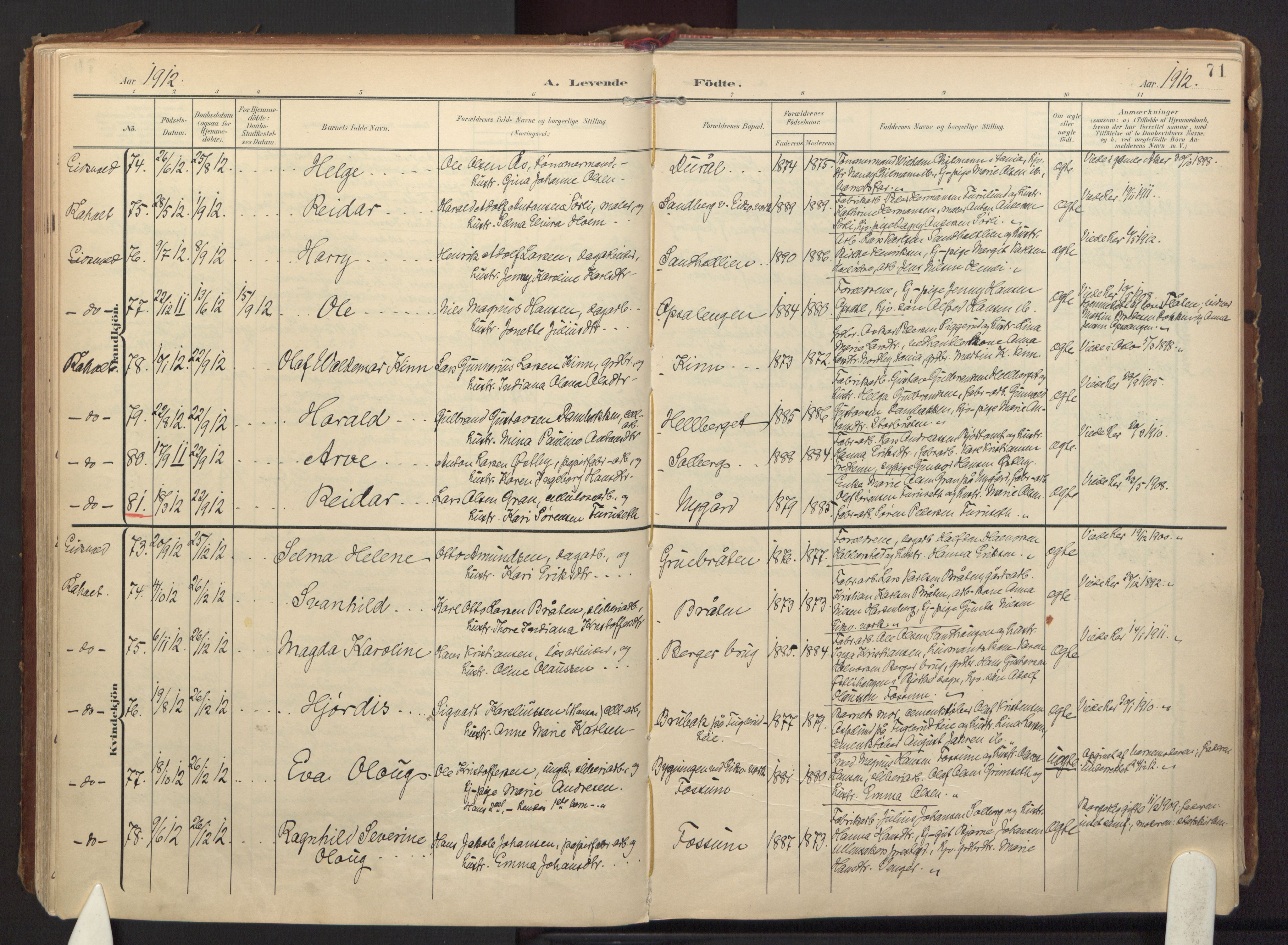 Eidsvoll prestekontor Kirkebøker, AV/SAO-A-10888/F/Fa/L0008: Parish register (official) no. I 8, 1908-1920, p. 71