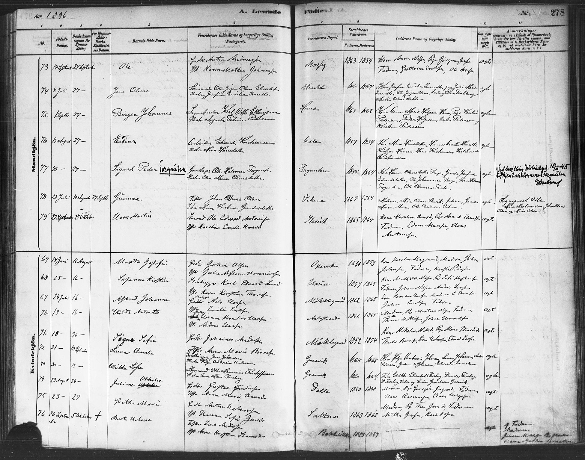 Onsøy prestekontor Kirkebøker, SAO/A-10914/F/Fa/L0005: Parish register (official) no. I 5, 1878-1898, p. 278