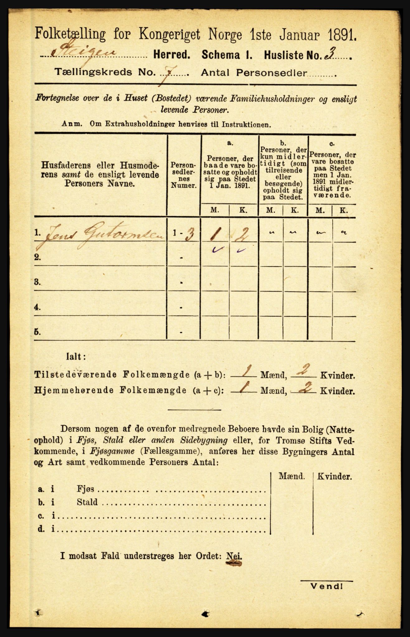 RA, 1891 census for 1848 Steigen, 1891, p. 2222