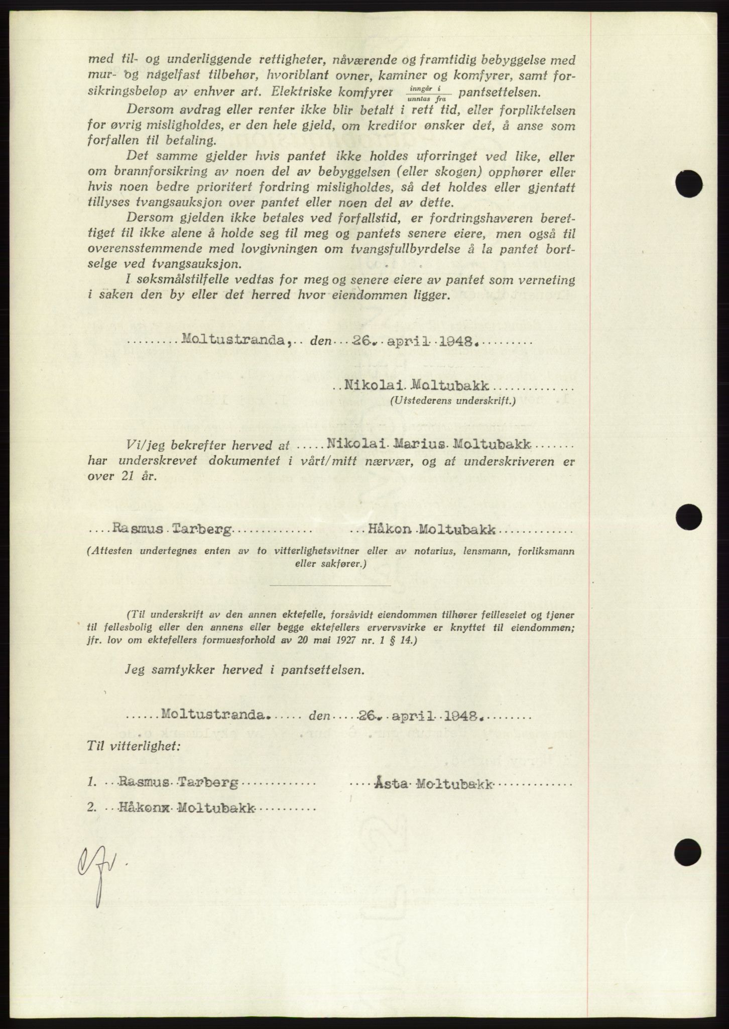 Søre Sunnmøre sorenskriveri, AV/SAT-A-4122/1/2/2C/L0115: Mortgage book no. 3B, 1947-1948, Diary no: : 564/1948