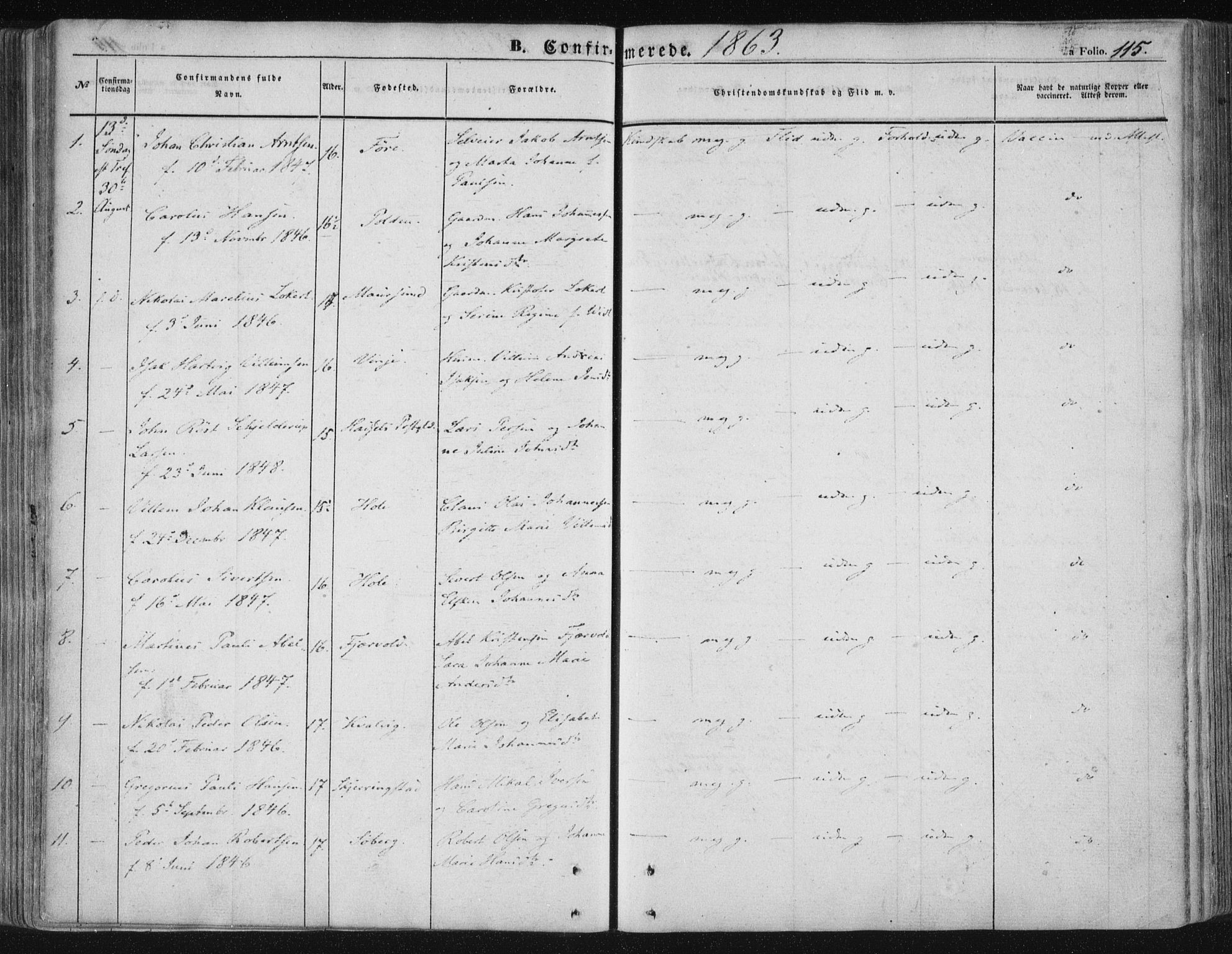 Ministerialprotokoller, klokkerbøker og fødselsregistre - Nordland, SAT/A-1459/891/L1300: Parish register (official) no. 891A05, 1856-1870, p. 115