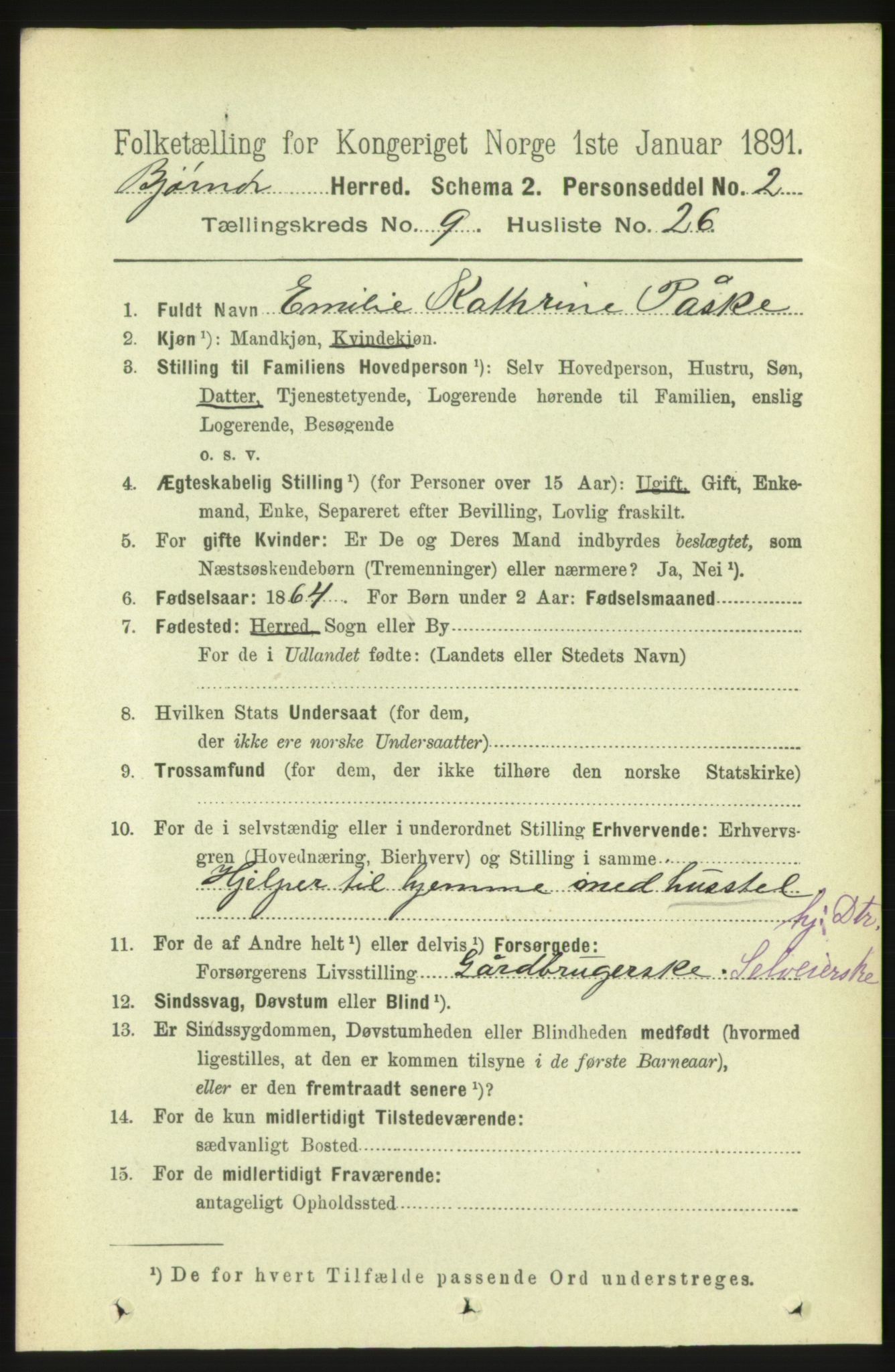 RA, 1891 census for 1632 Bjørnør, 1891, p. 3952