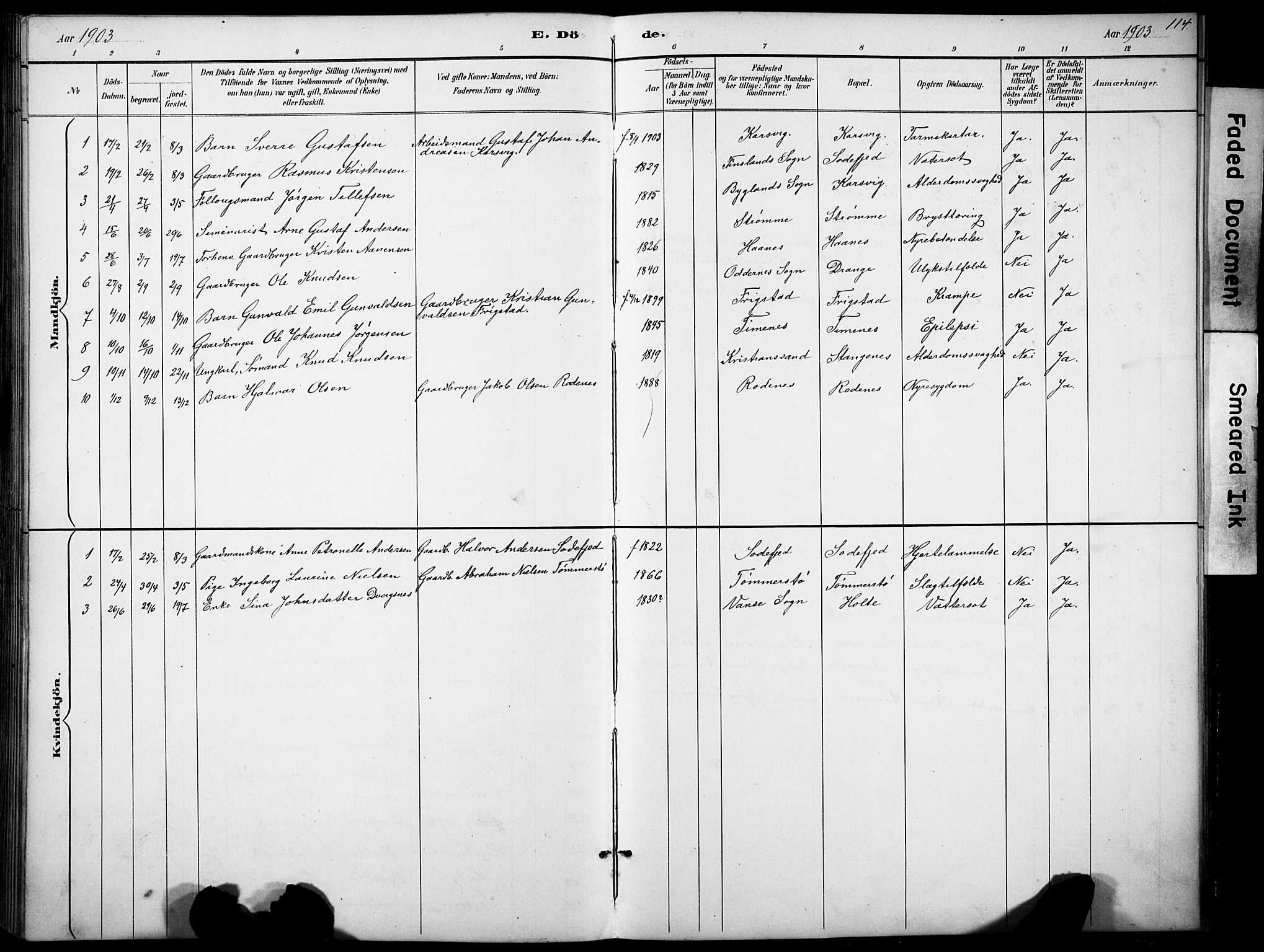 Oddernes sokneprestkontor, SAK/1111-0033/F/Fb/Fbb/L0002: Parish register (copy) no. B 2, 1889-1933, p. 114