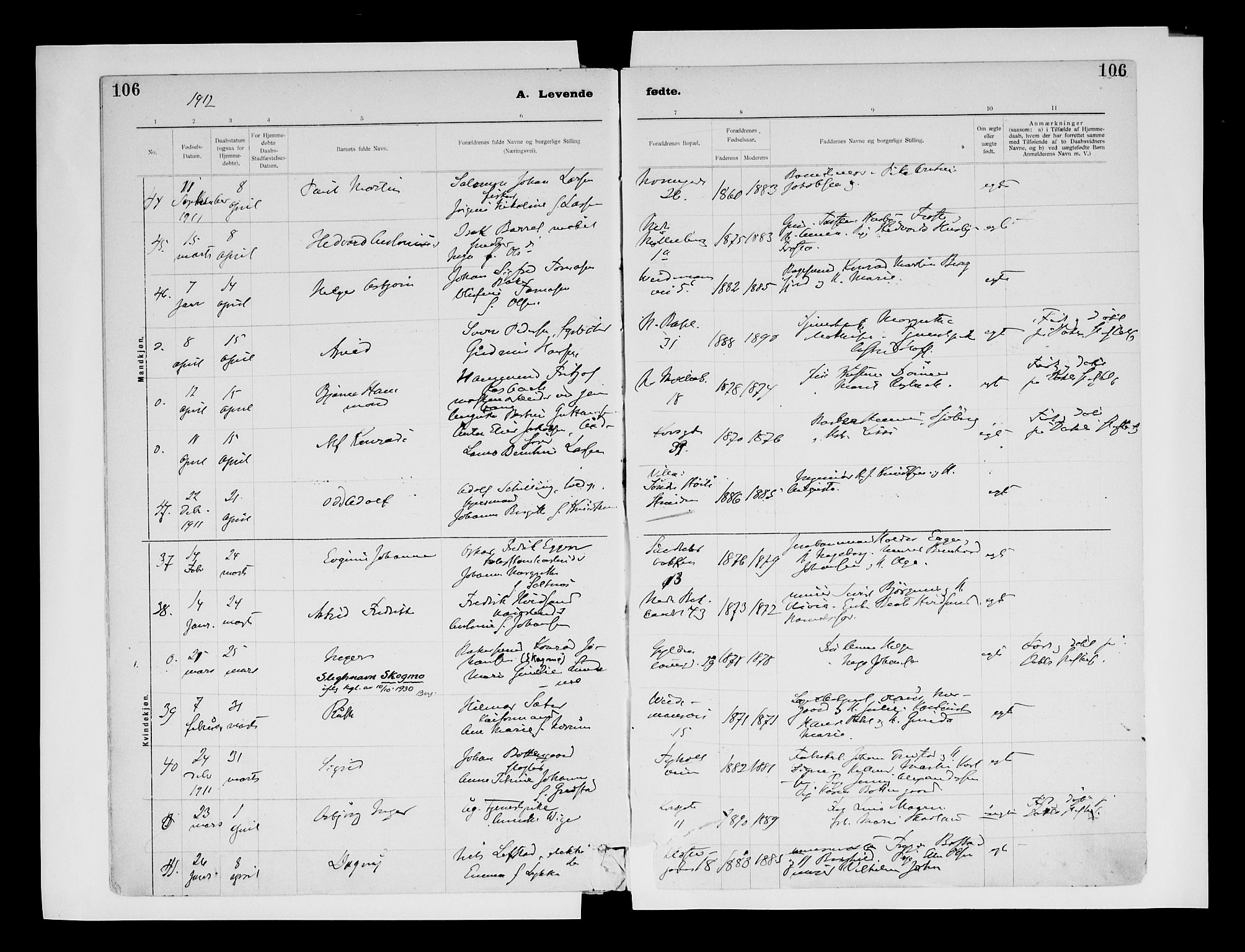 Ministerialprotokoller, klokkerbøker og fødselsregistre - Sør-Trøndelag, SAT/A-1456/604/L0203: Parish register (official) no. 604A23, 1908-1916, p. 106