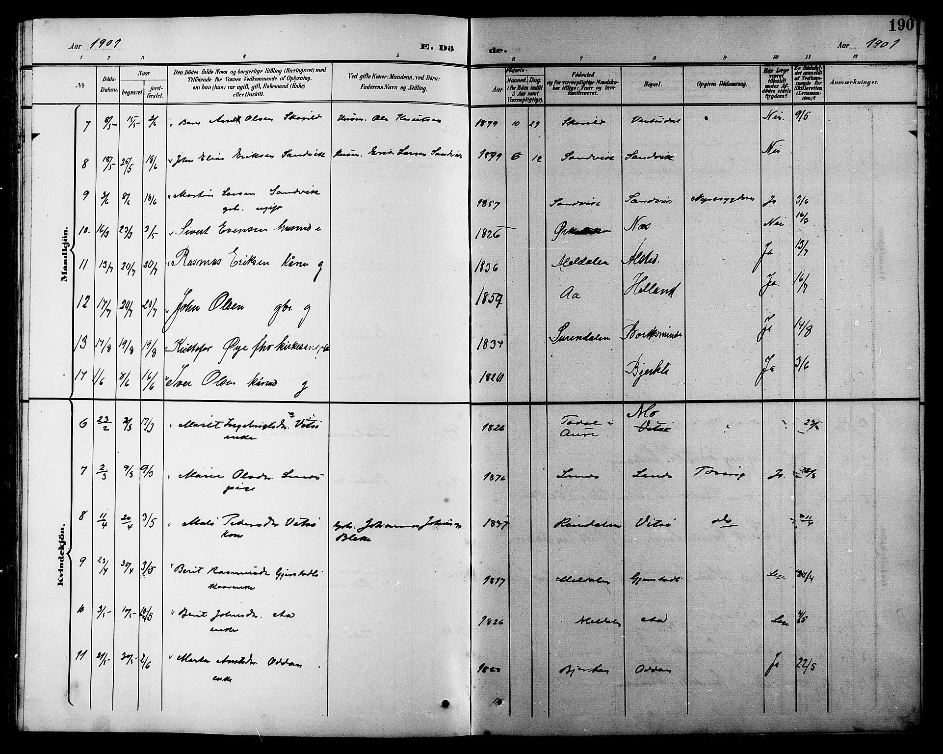 Ministerialprotokoller, klokkerbøker og fødselsregistre - Sør-Trøndelag, SAT/A-1456/630/L0505: Parish register (copy) no. 630C03, 1899-1914, p. 190