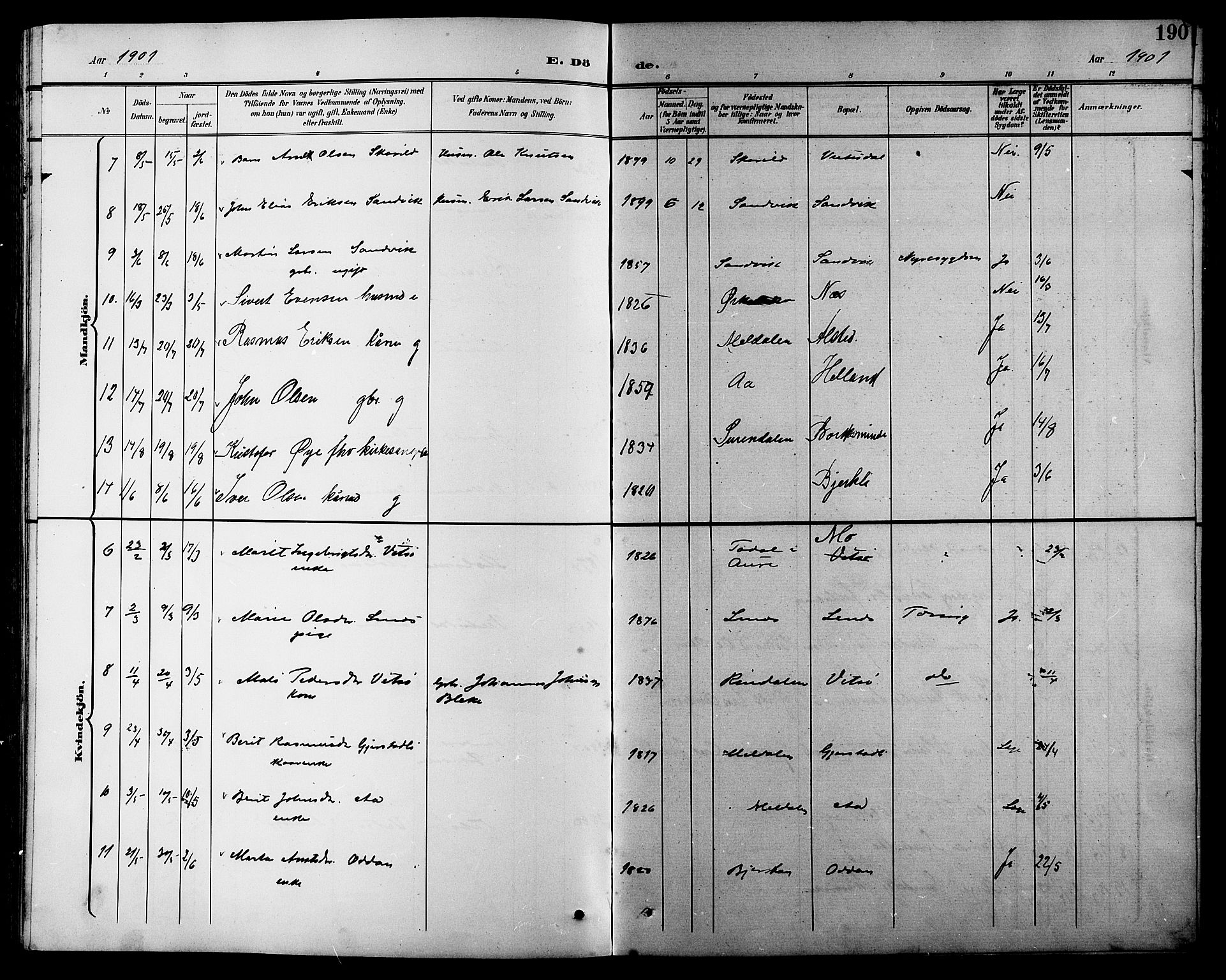 Ministerialprotokoller, klokkerbøker og fødselsregistre - Sør-Trøndelag, AV/SAT-A-1456/630/L0505: Parish register (copy) no. 630C03, 1899-1914, p. 190