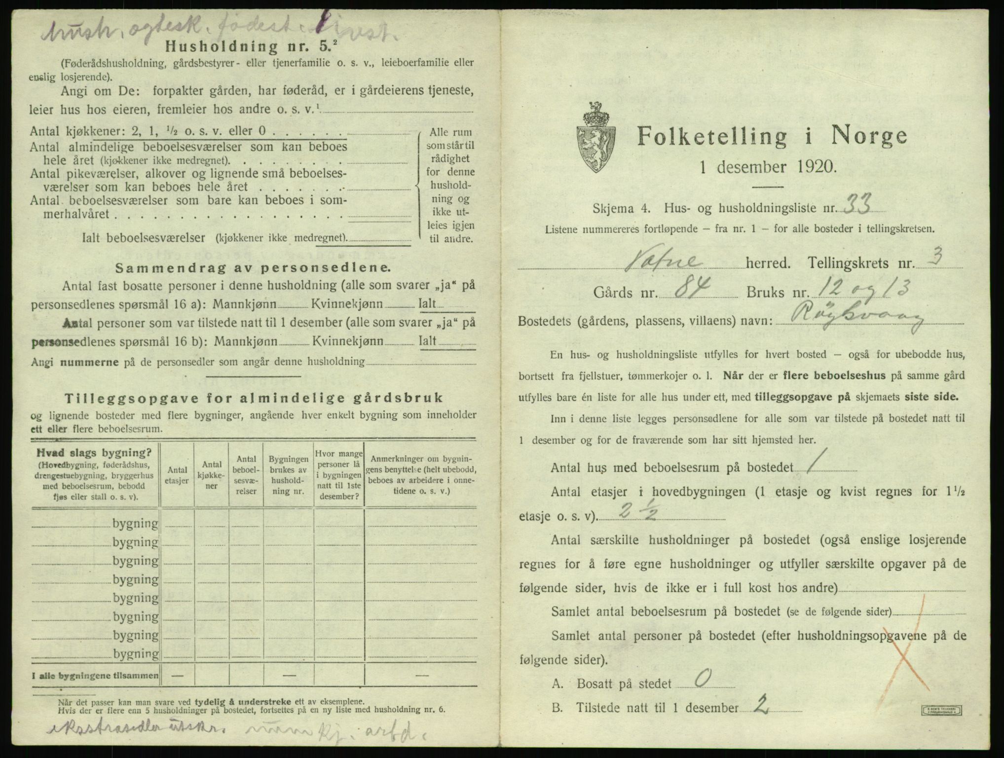 SAT, 1920 census for Vatne, 1920, p. 238