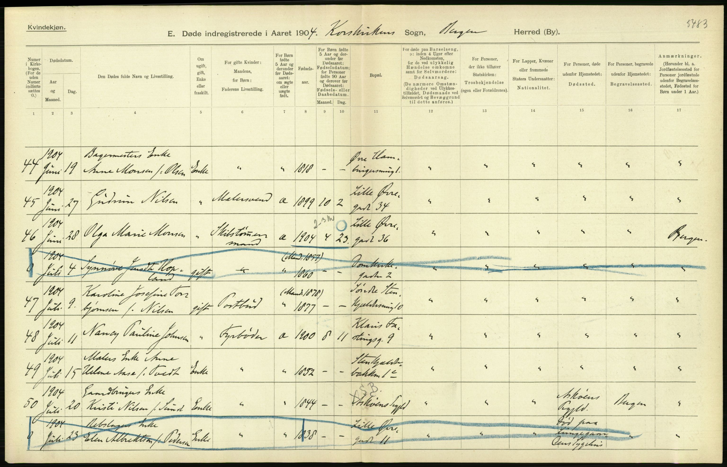 Statistisk sentralbyrå, Sosiodemografiske emner, Befolkning, AV/RA-S-2228/D/Df/Dfa/Dfab/L0014: Bergen: Fødte, gifte, døde, 1904, p. 364