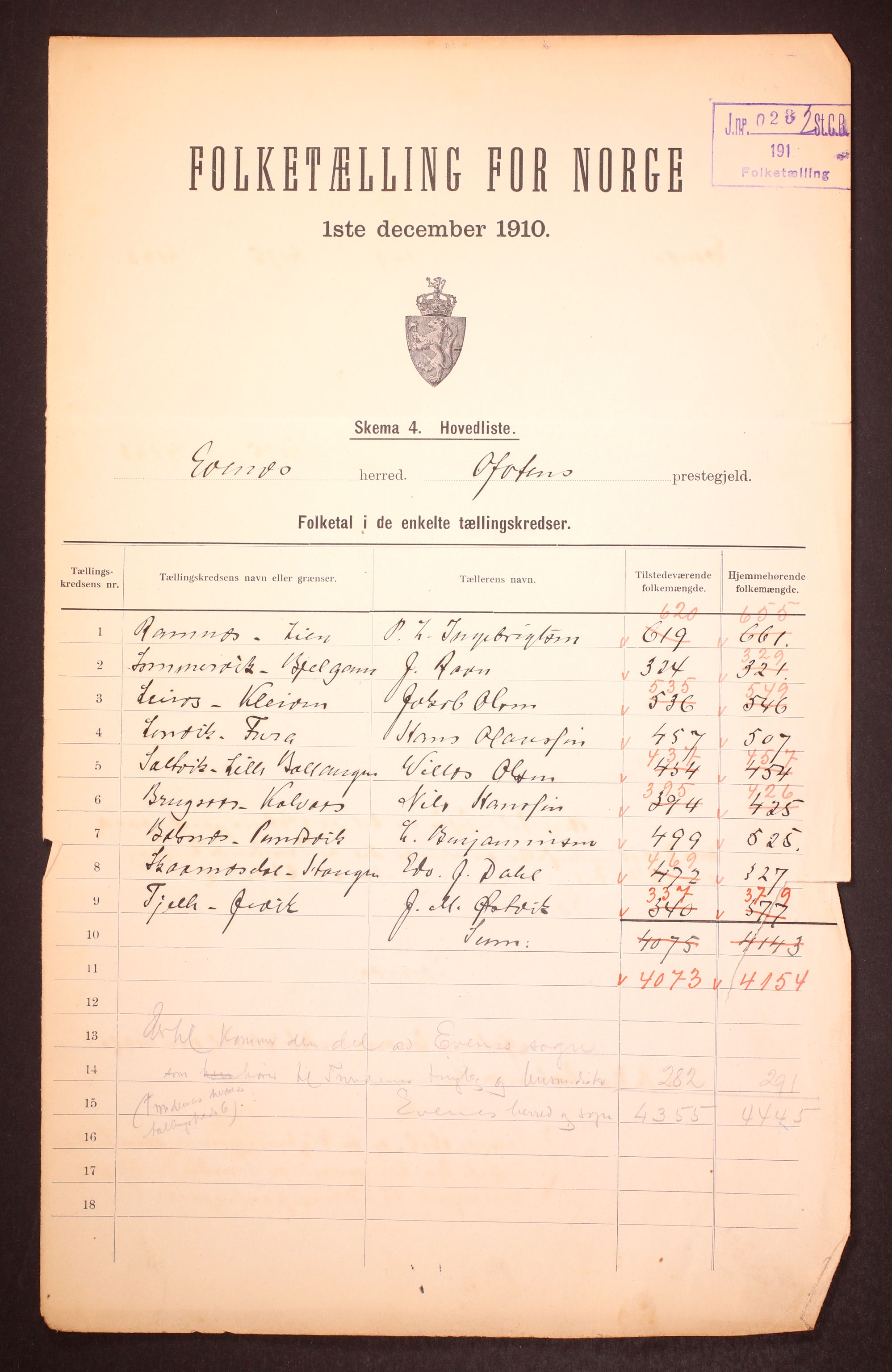 RA, 1910 census for Evenes, 1910, p. 2