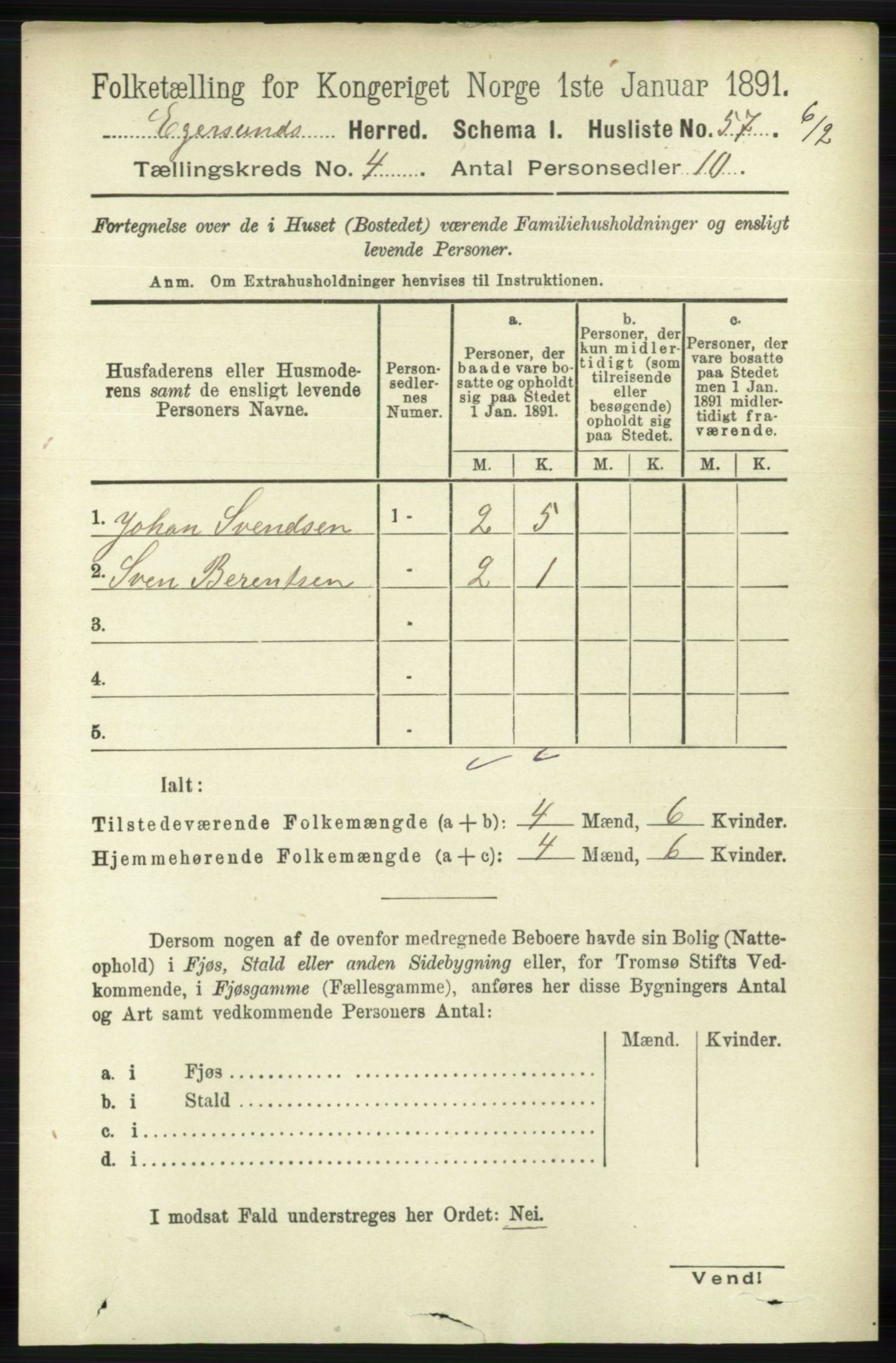 RA, 1891 census for 1116 Eigersund herred, 1891, p. 1644