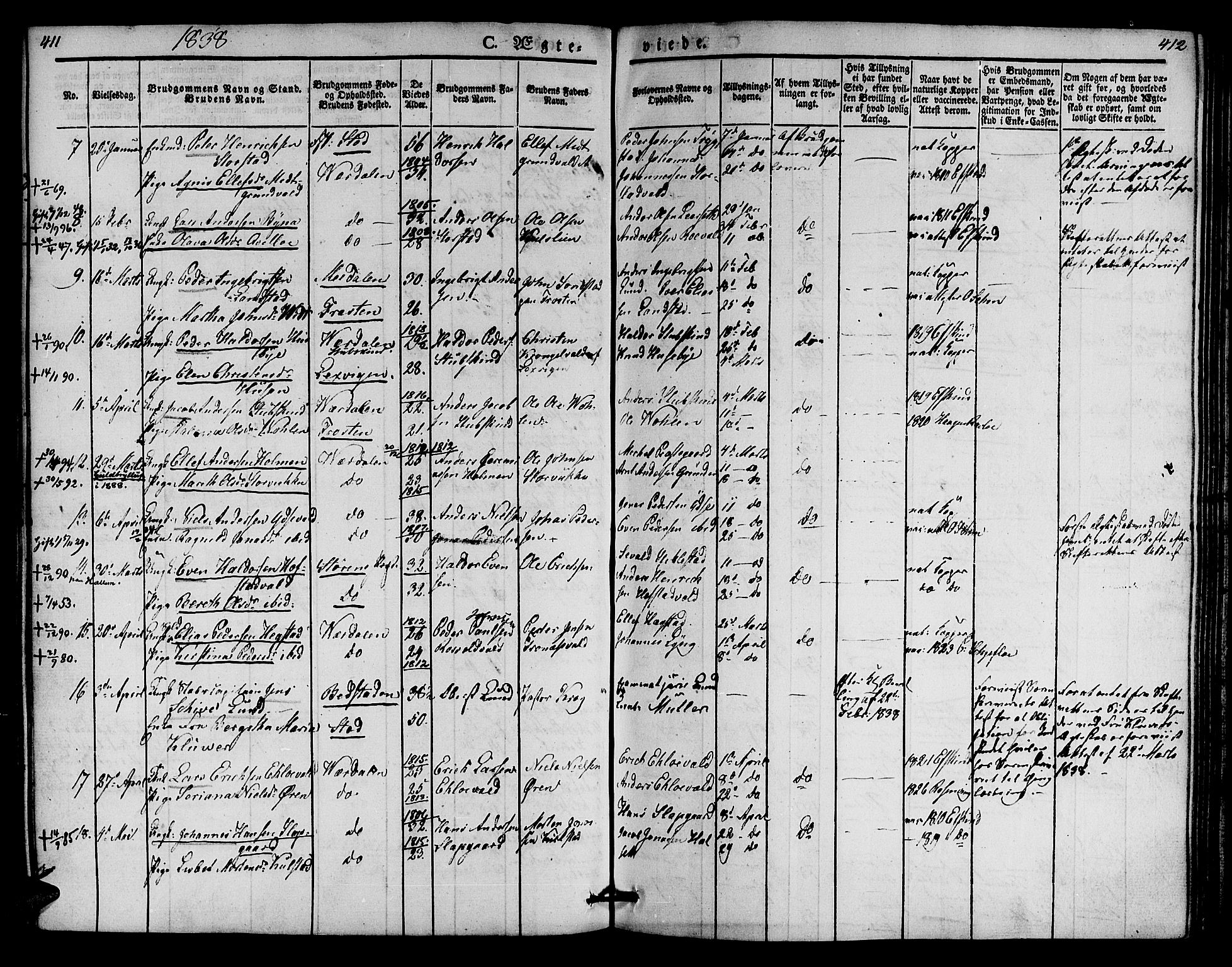 Ministerialprotokoller, klokkerbøker og fødselsregistre - Nord-Trøndelag, SAT/A-1458/723/L0238: Parish register (official) no. 723A07, 1831-1840, p. 411-412