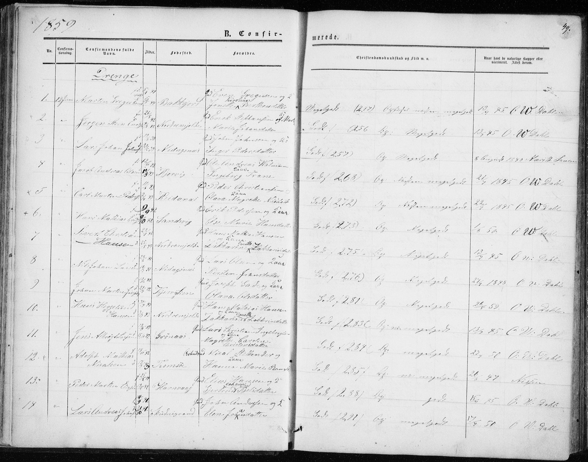 Balsfjord sokneprestembete, SATØ/S-1303/G/Ga/L0001kirke: Parish register (official) no. 1, 1858-1870, p. 49