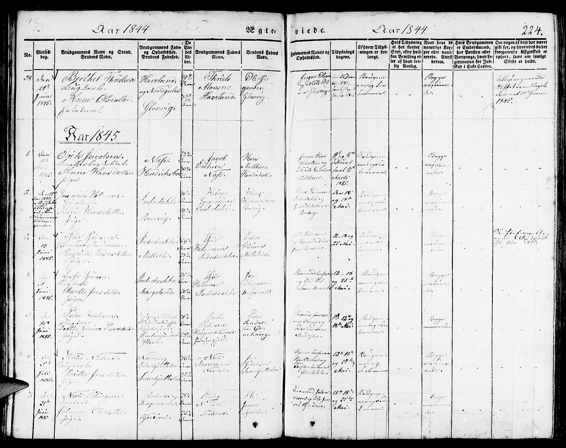 Gulen sokneprestembete, AV/SAB-A-80201/H/Haa/Haaa/L0020: Parish register (official) no. A 20, 1837-1847, p. 224